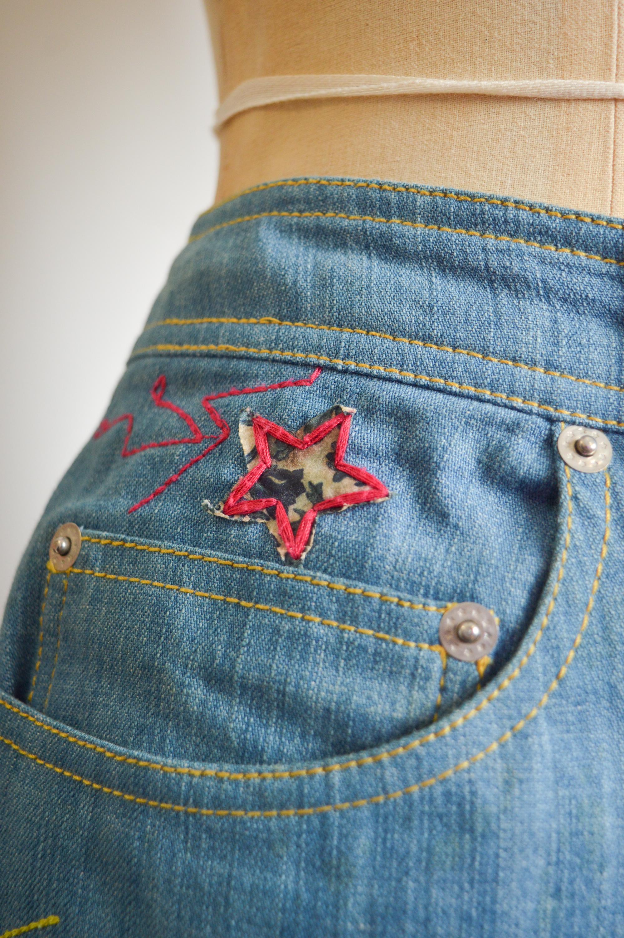 S/S 2002 John Galliano Appliqué Runway Denim Embroidered Skirt For Sale 3
