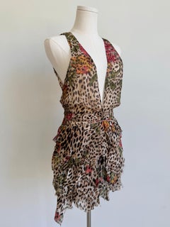 S/S 2002 Leopard & Floral Chiffon Mini Dress