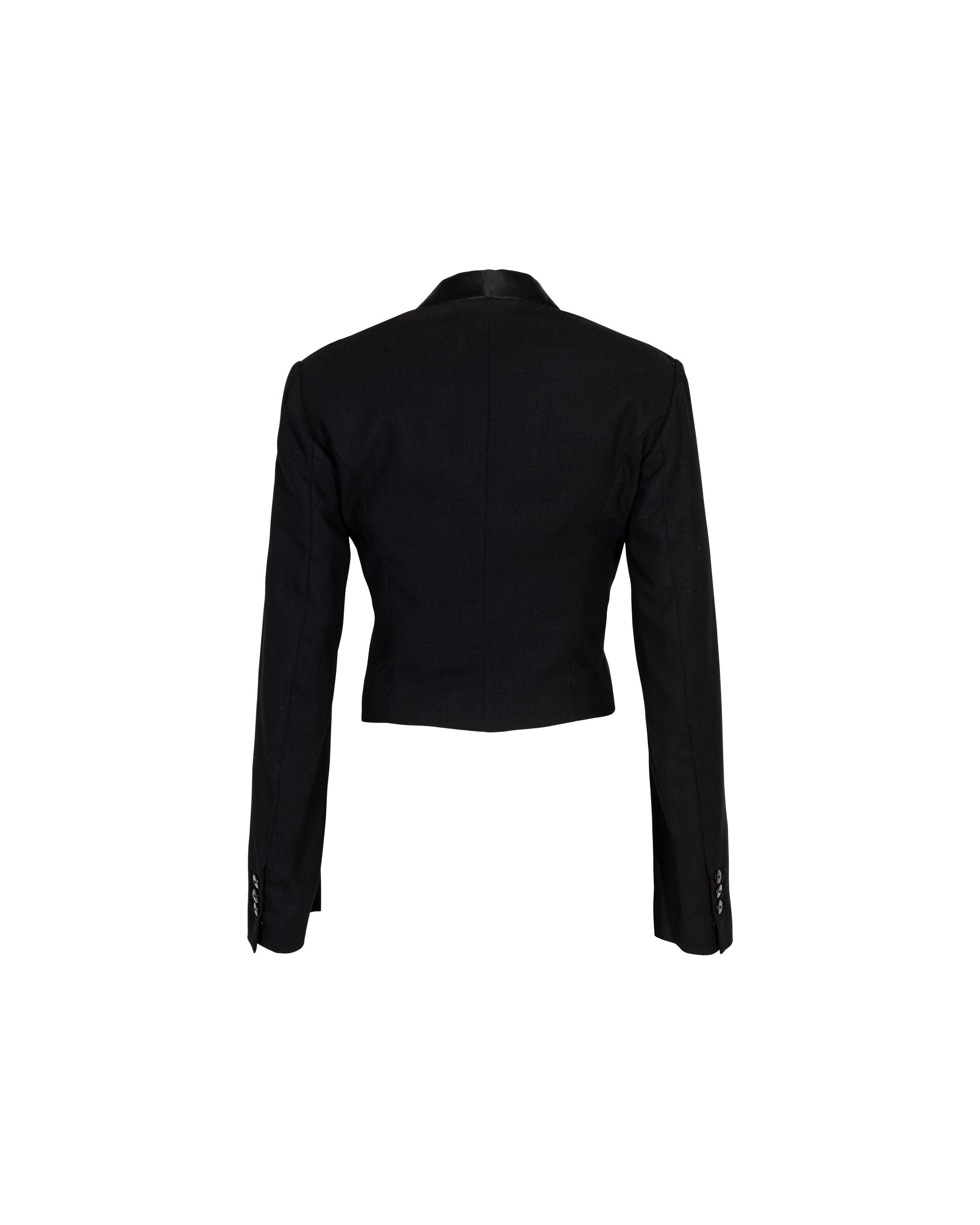S/S 2002 Maison Martin Margiela Black Cropped Wool Tuxedo Jacket In Good Condition For Sale In North Hollywood, CA