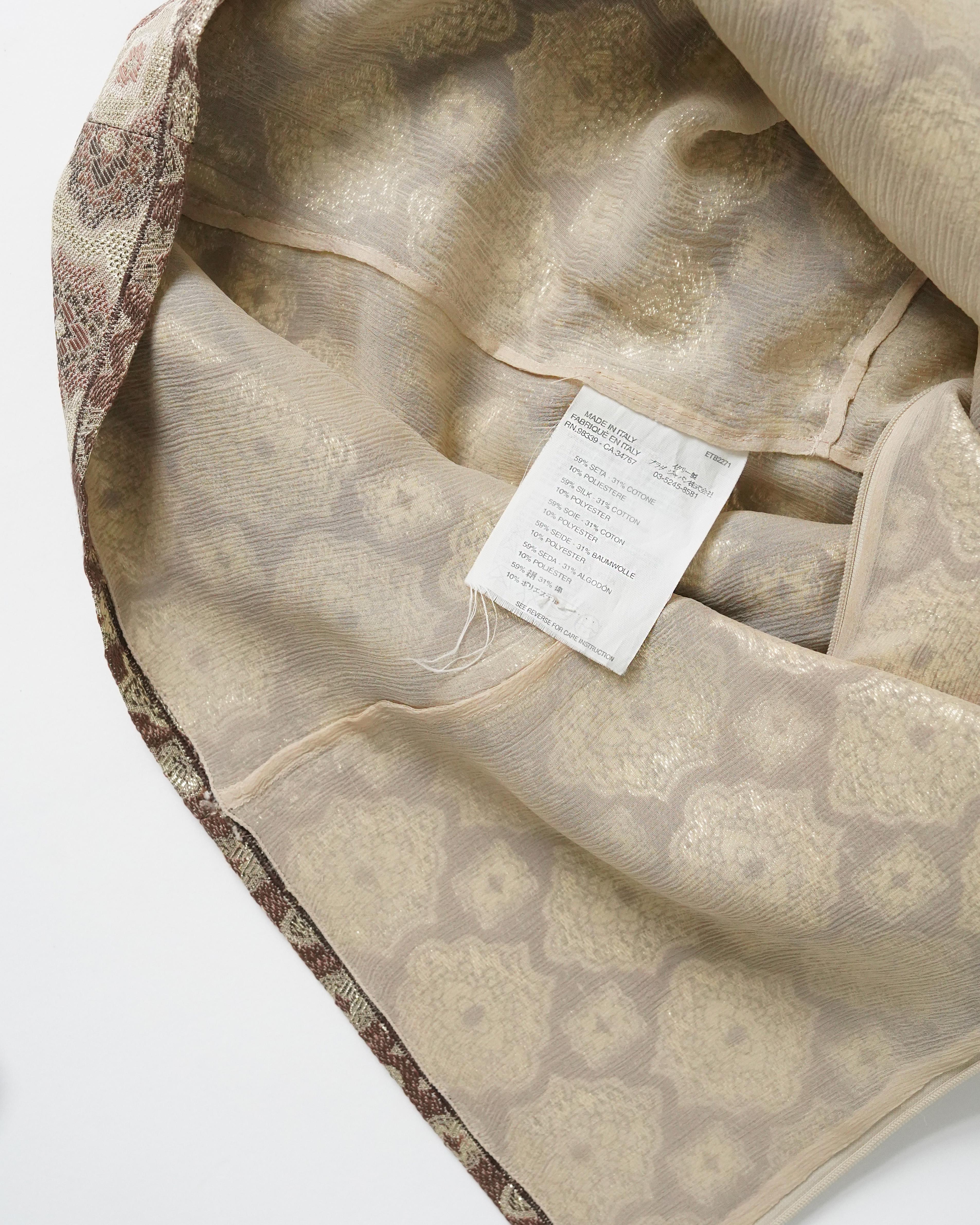 S/S 2002 Prada - Chemisier sans manches à volants en lamé or à motifs décoratifs en vente 4