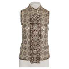 S/S 2002 Prada Decorative Pattern Gold Lamé Sleeveless Ruffled Blouse IT38