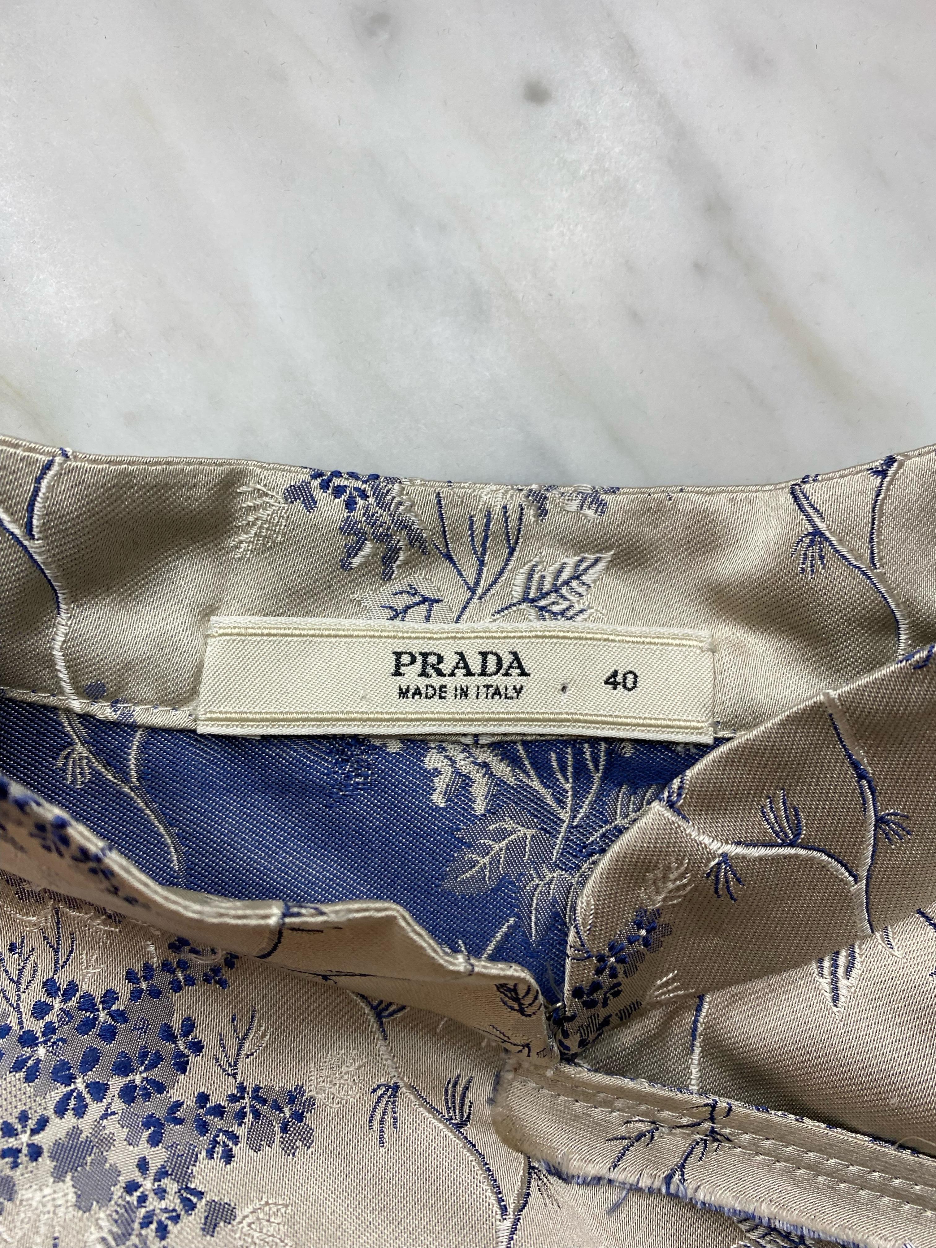 S/S 2002 Prada Grau Seide Blau Geblümt Cheongsam Chinoiserie Qipao Druck Kleid 1