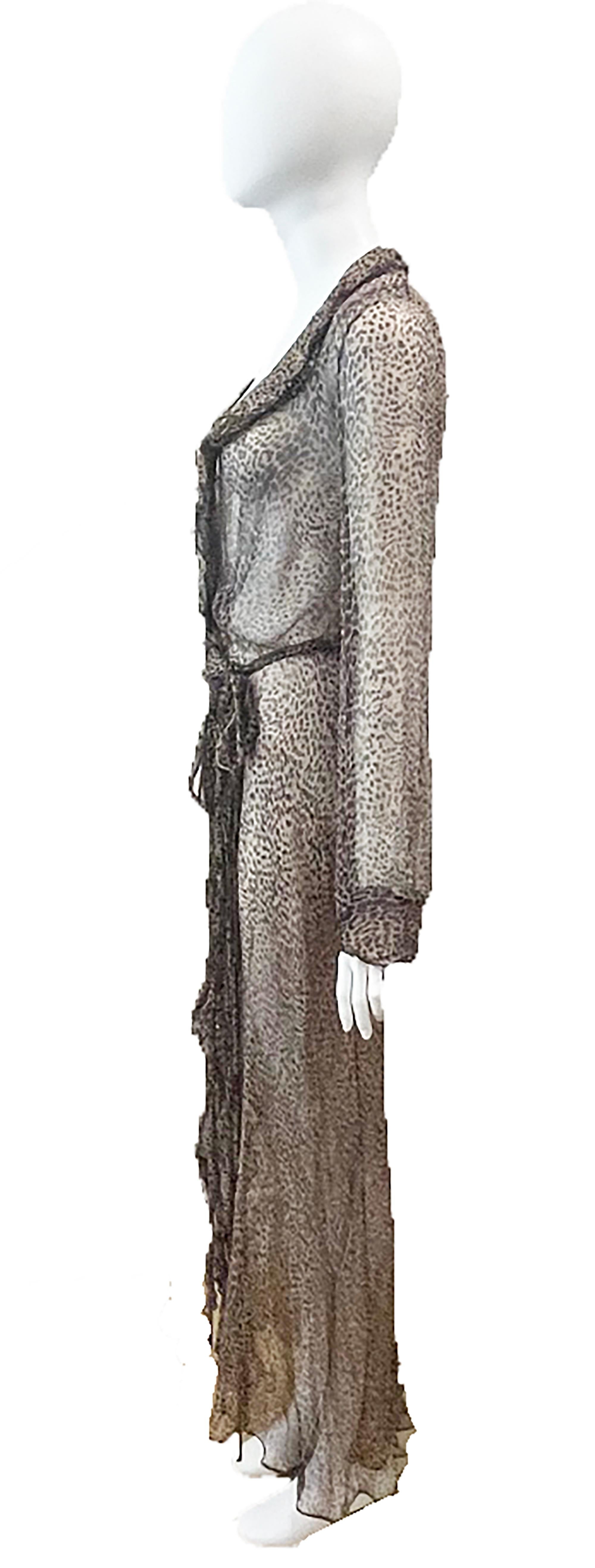 S/S 2002 Roberto Cavalli Runway Sheer Leopard Silk Wrap Dress In Excellent Condition For Sale In Austin, TX