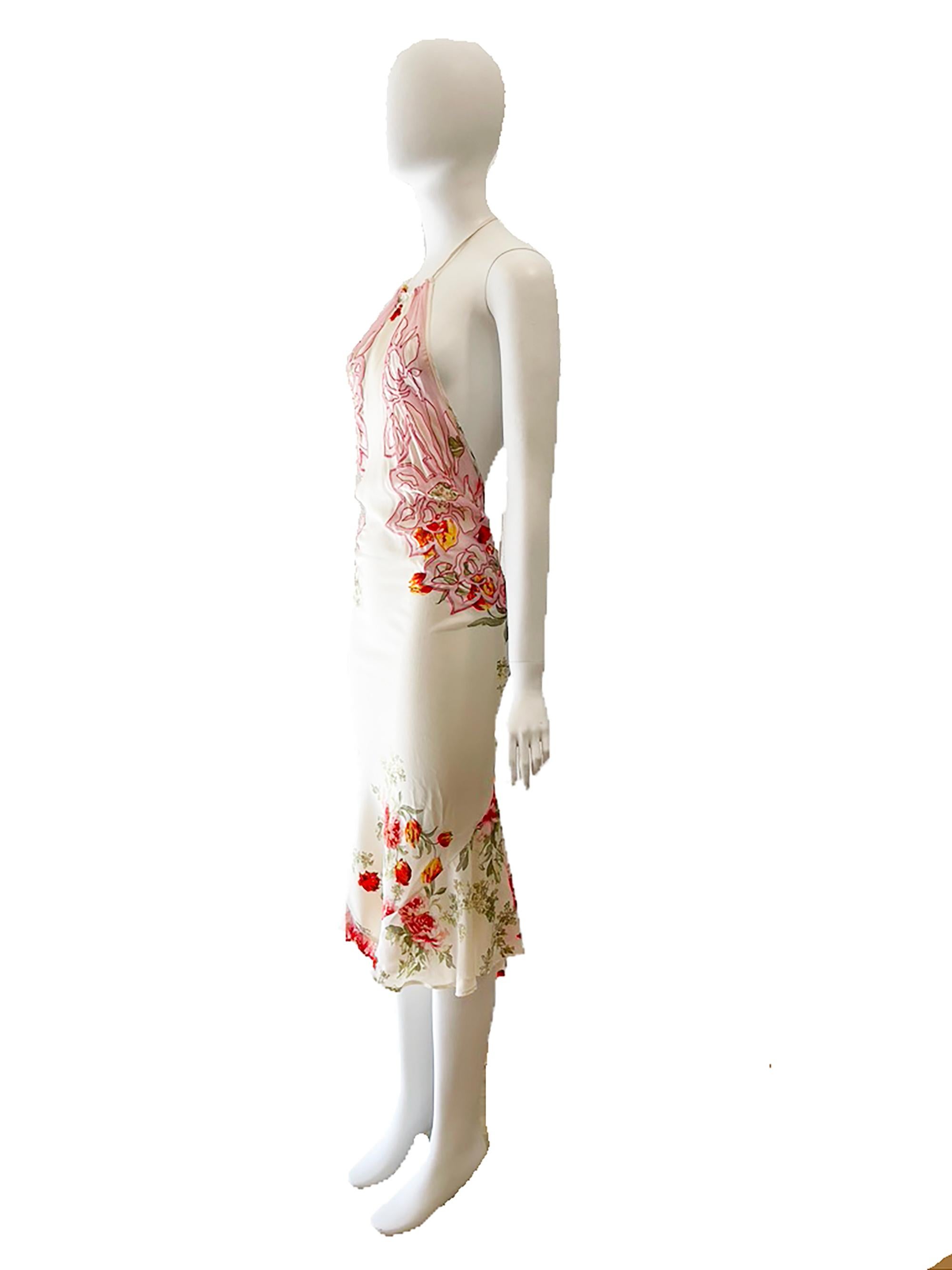 S/S 2002 Roberto Cavalli Sheer Floral Silk Backless Dress

Condition: very good
100% Silk
Made in Italy
Waist: 24