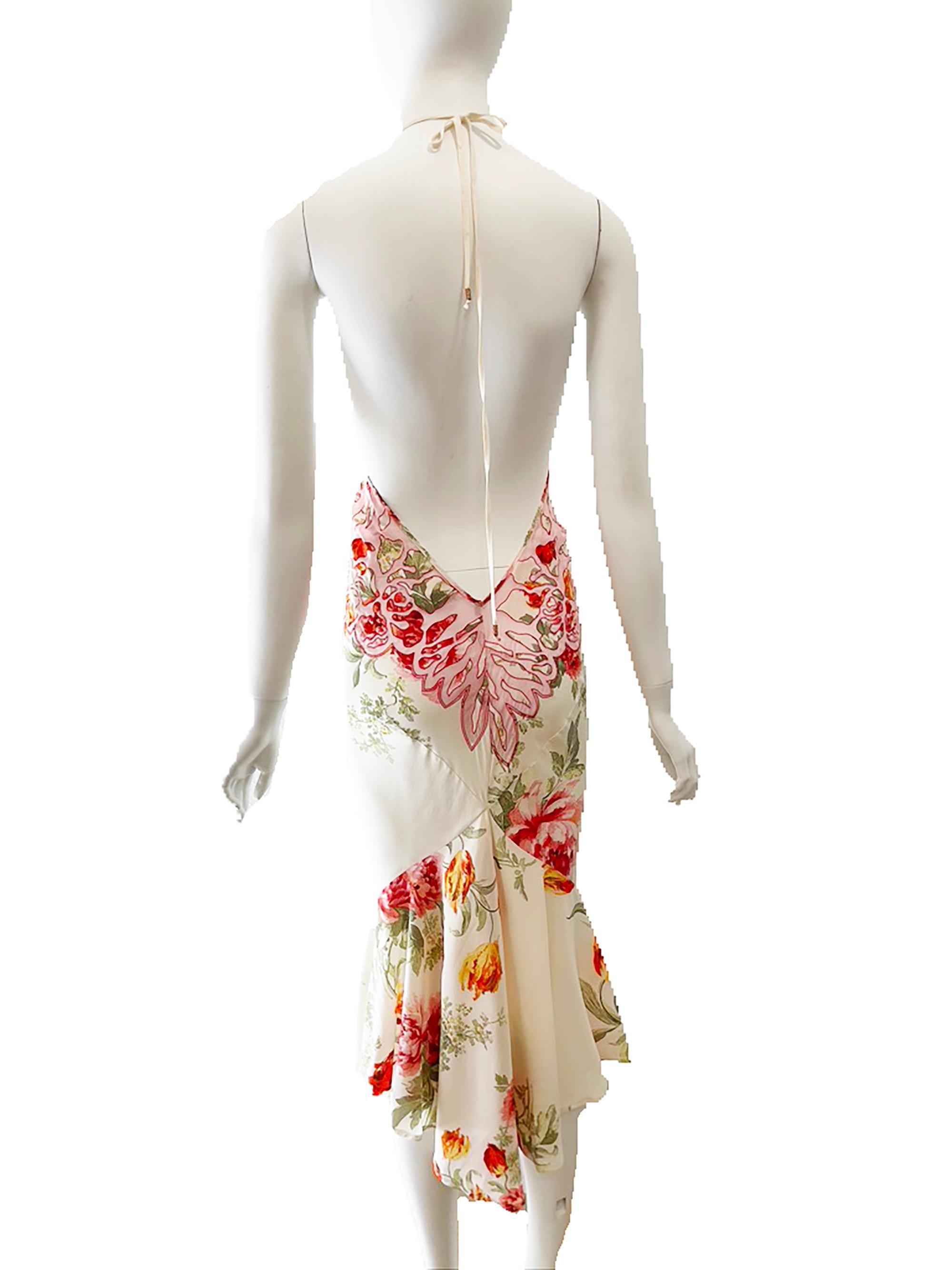 S/S 2002 Roberto Cavalli Sheer Floral Silk Backless Dress In Good Condition In Austin, TX