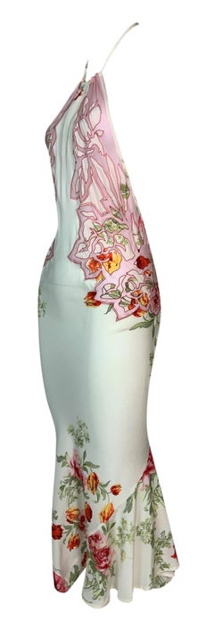 S/S 2002 Roberto Cavalli Sheer Ivory Floral Silk Tattoo Backless Dress