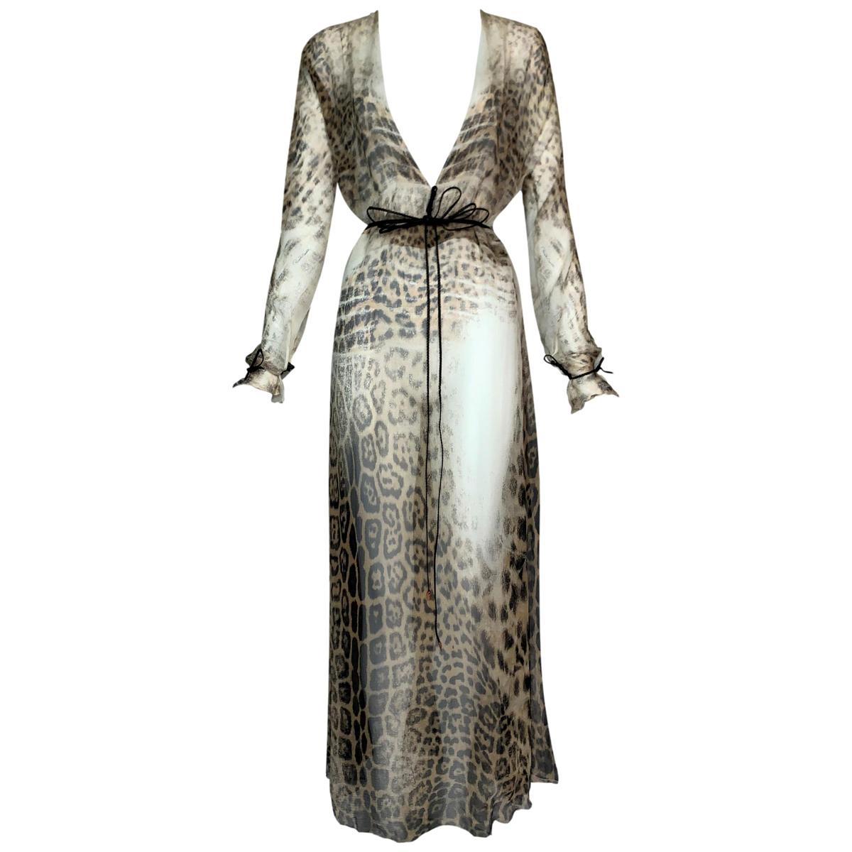 Recent Roberto Cavalli Stretch Jersey Leopard Dress w High Side Slit & Open Back