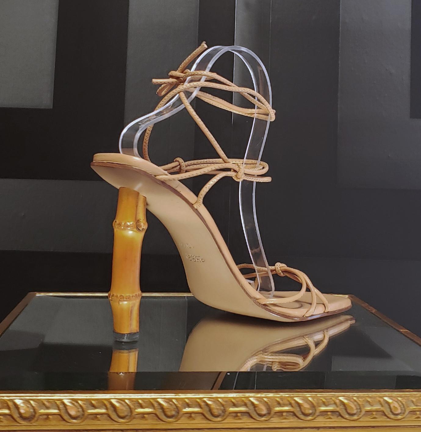 Brown S/S 2002 TOM FORD for GUCCI NUDE BAMBOO HEEL SHOES 10.5