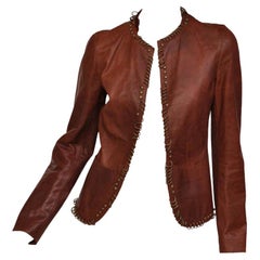 S/S 2002 Tom Ford for YSL ring embellished safari cognac leather jacket