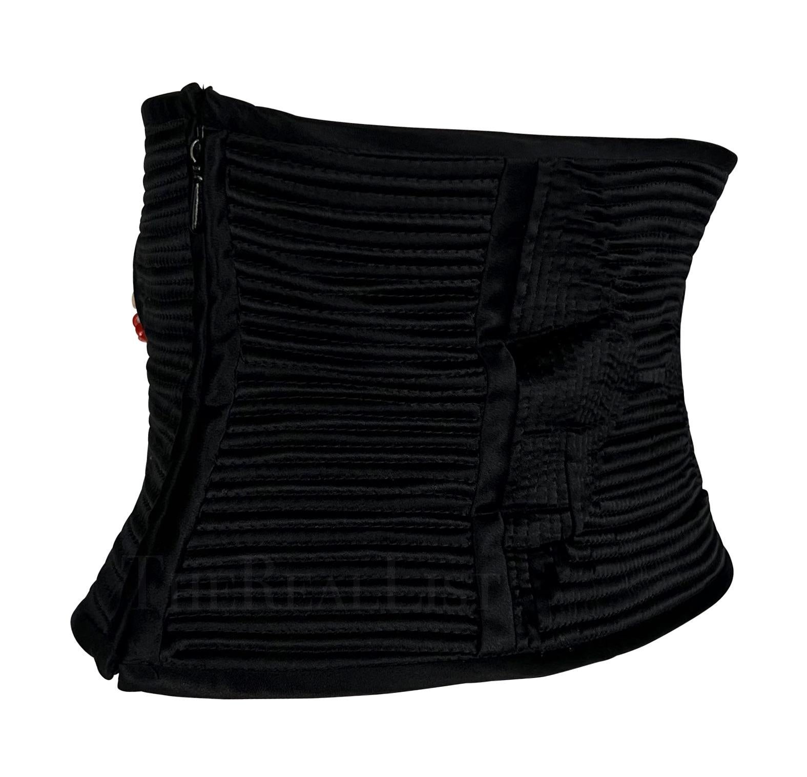 S/S 2002 Valentino Garavani Runway Ad Black Quilted Beaded Corset Waist Belt For Sale 6