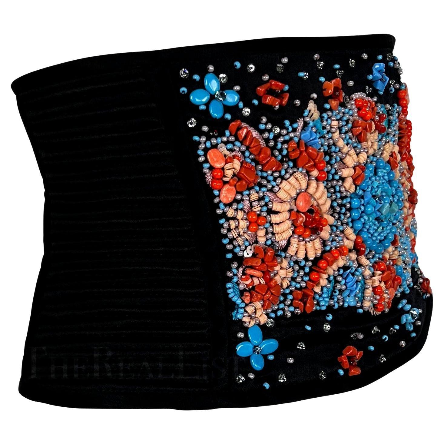 F/S 2002 Valentino Garavani Laufsteg Ad Schwarzer gesteppter, perlenbesetzter Korsett-Gürtel mit Taille im Zustand „Hervorragend“ im Angebot in West Hollywood, CA