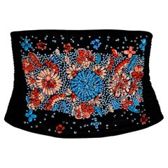 S/S 2002 Valentino Garavani Runway Ad Black Quilted Beaded Corset Waist Belt