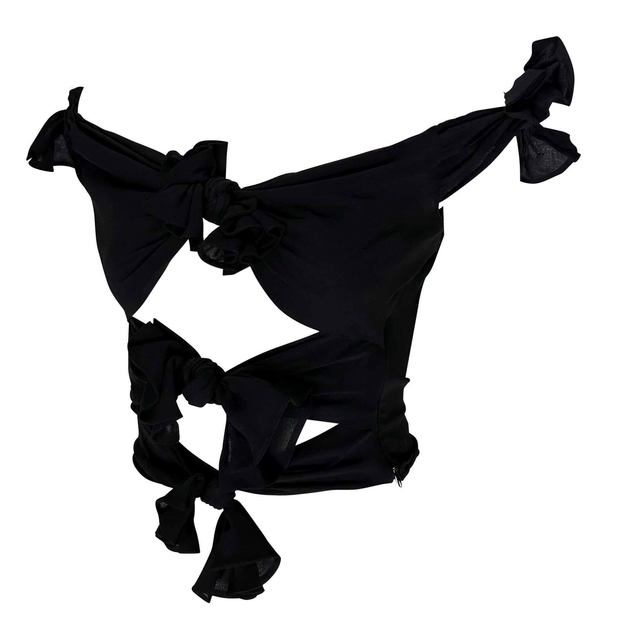 S/S 2002 Valentino Garavani Runway Tie Front Adjustable Black Crop Top In Excellent Condition In West Hollywood, CA