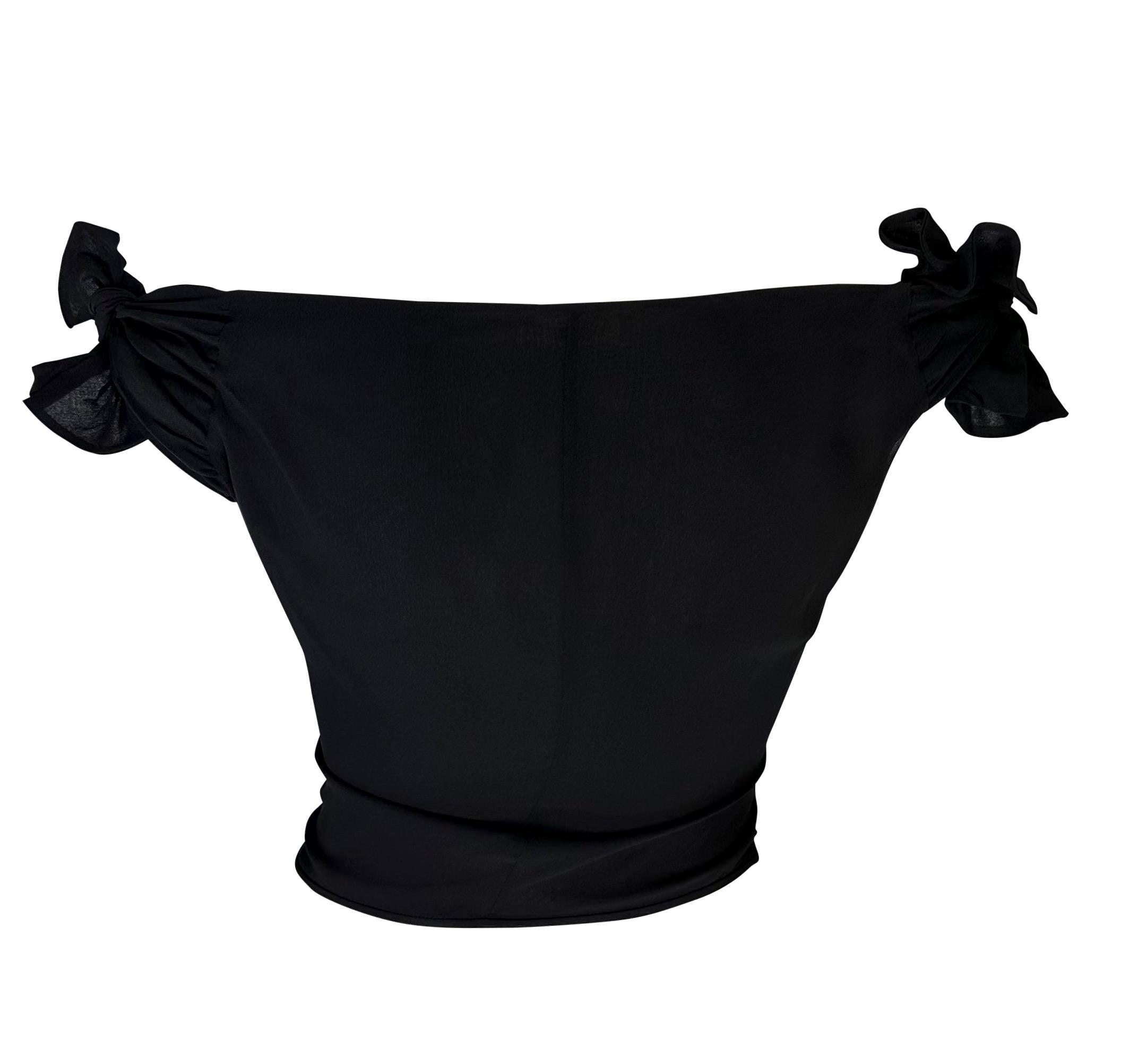 Women's S/S 2002 Valentino Garavani Runway Tie Front Adjustable Black Crop Top