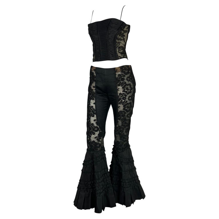 S/S 2002 Valentino Garavani Sheer Black Beaded Lace Flare Pants Crop — free download