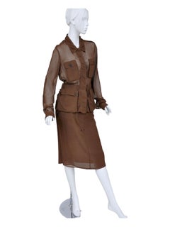 S/S 2002 Vintage Tom Ford for Yves Saint Laurent cognac silk safari suit