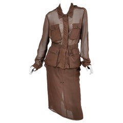 S/S 2002 Used Tom Ford for Yves Saint Laurent cognac silk safari suit