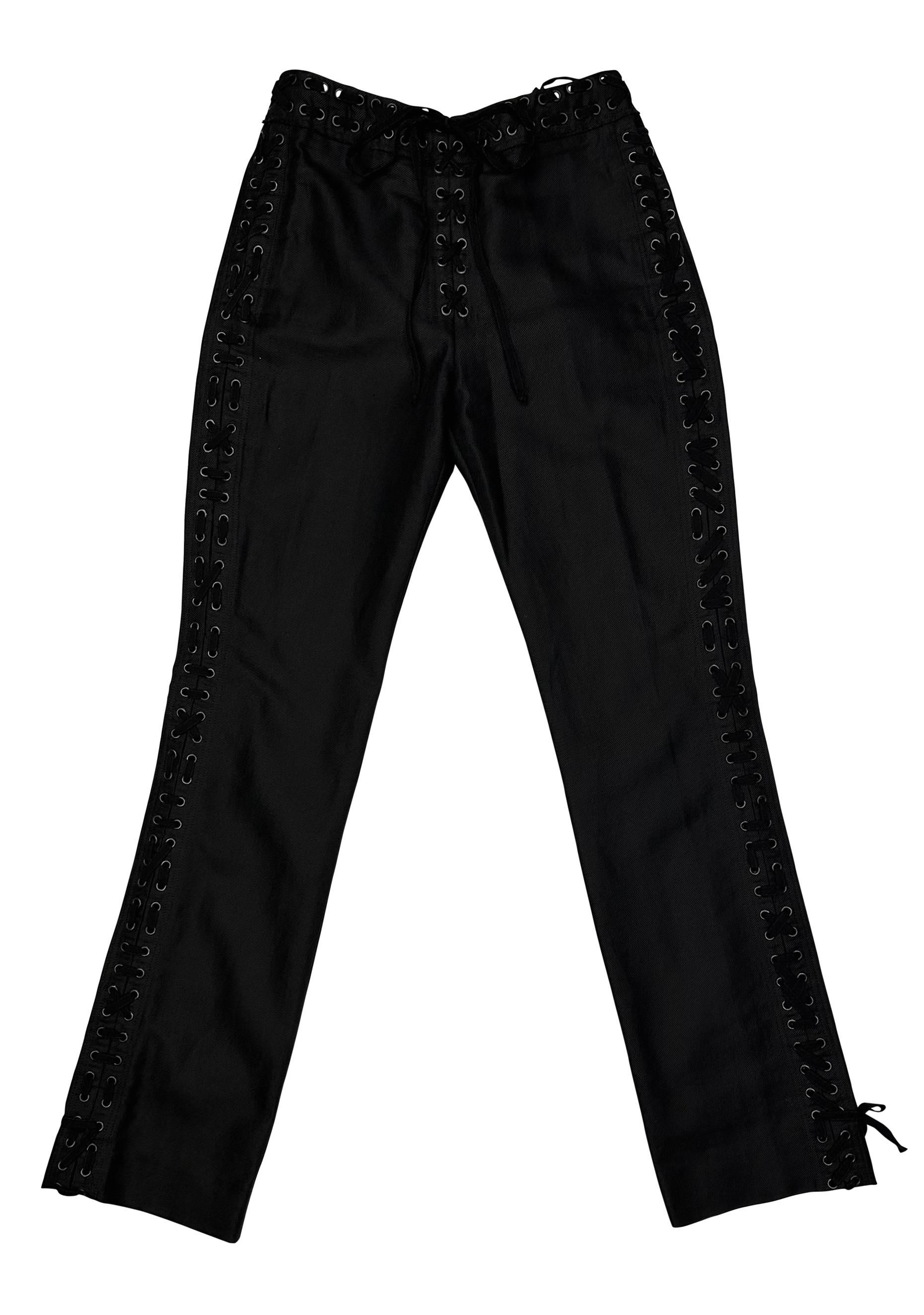 Women's S/S 2002 Yves Saint Laurent by Tom Ford Black Denim Lace Up Pants For Sale