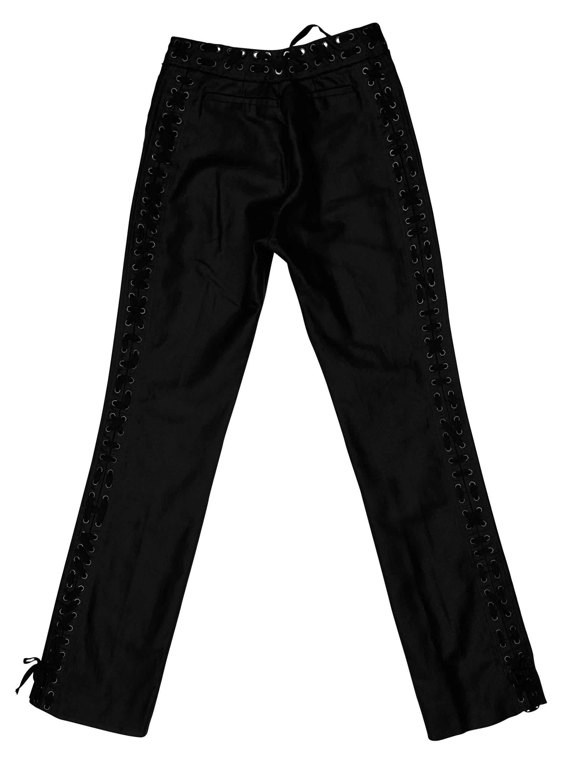 S/S 2002 Yves Saint Laurent by Tom Ford Black Denim Lace Up Pants For Sale 1