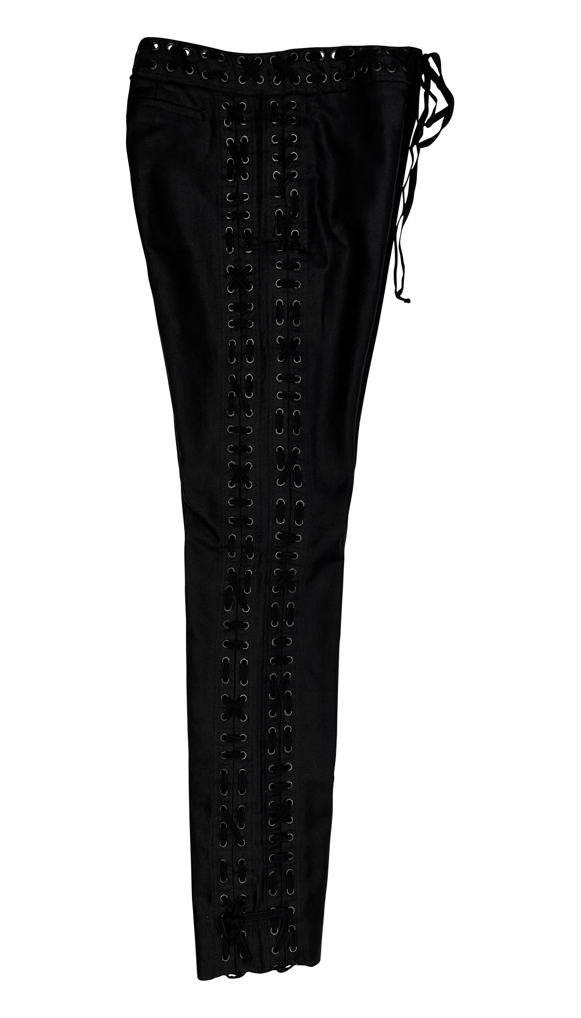S/S 2002 Yves Saint Laurent by Tom Ford Black Denim Lace Up Pants For Sale 2