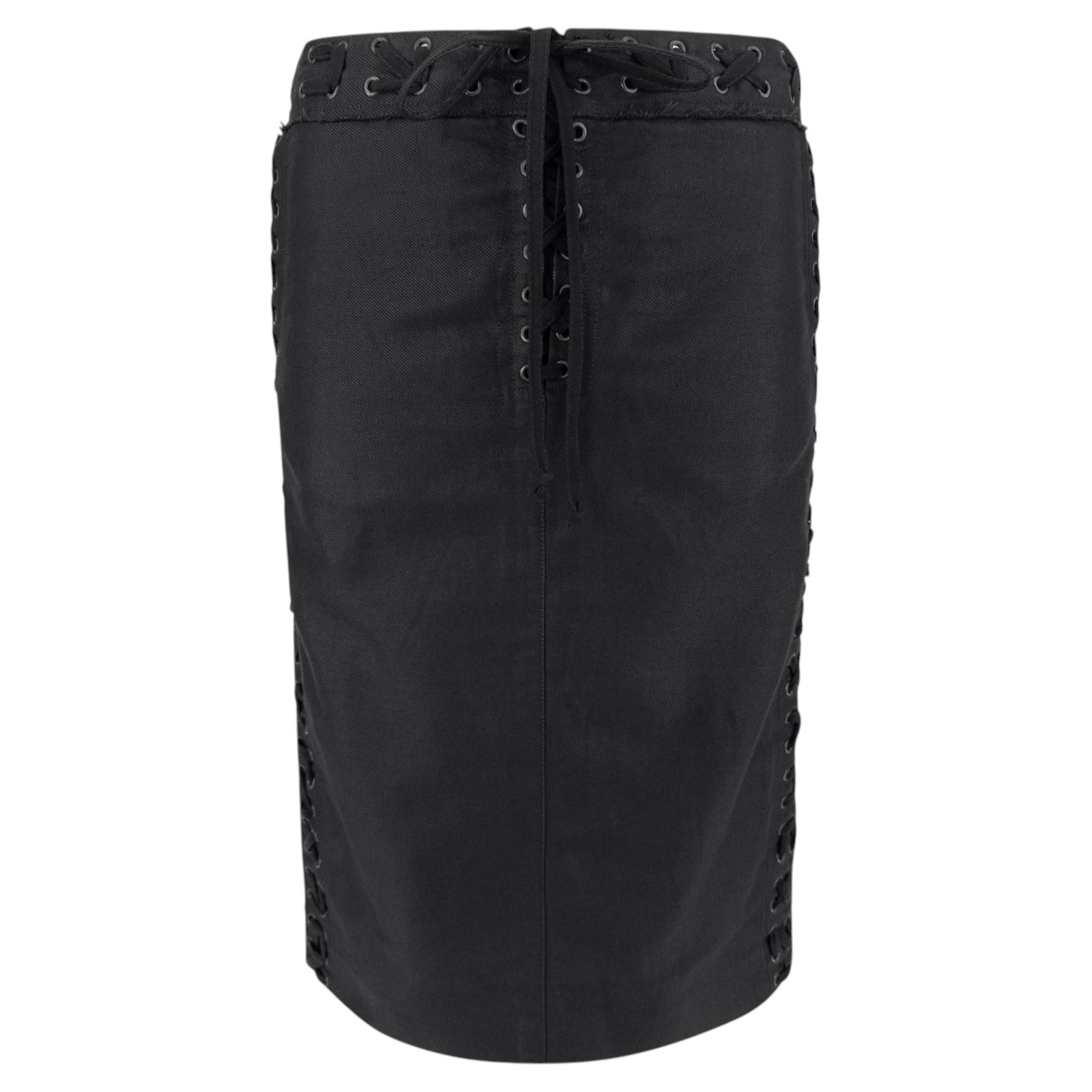 S/S 2002 Yves Saint Laurent by Tom Ford – Schwarzer, geschnürter Twill-Bleistiftrock