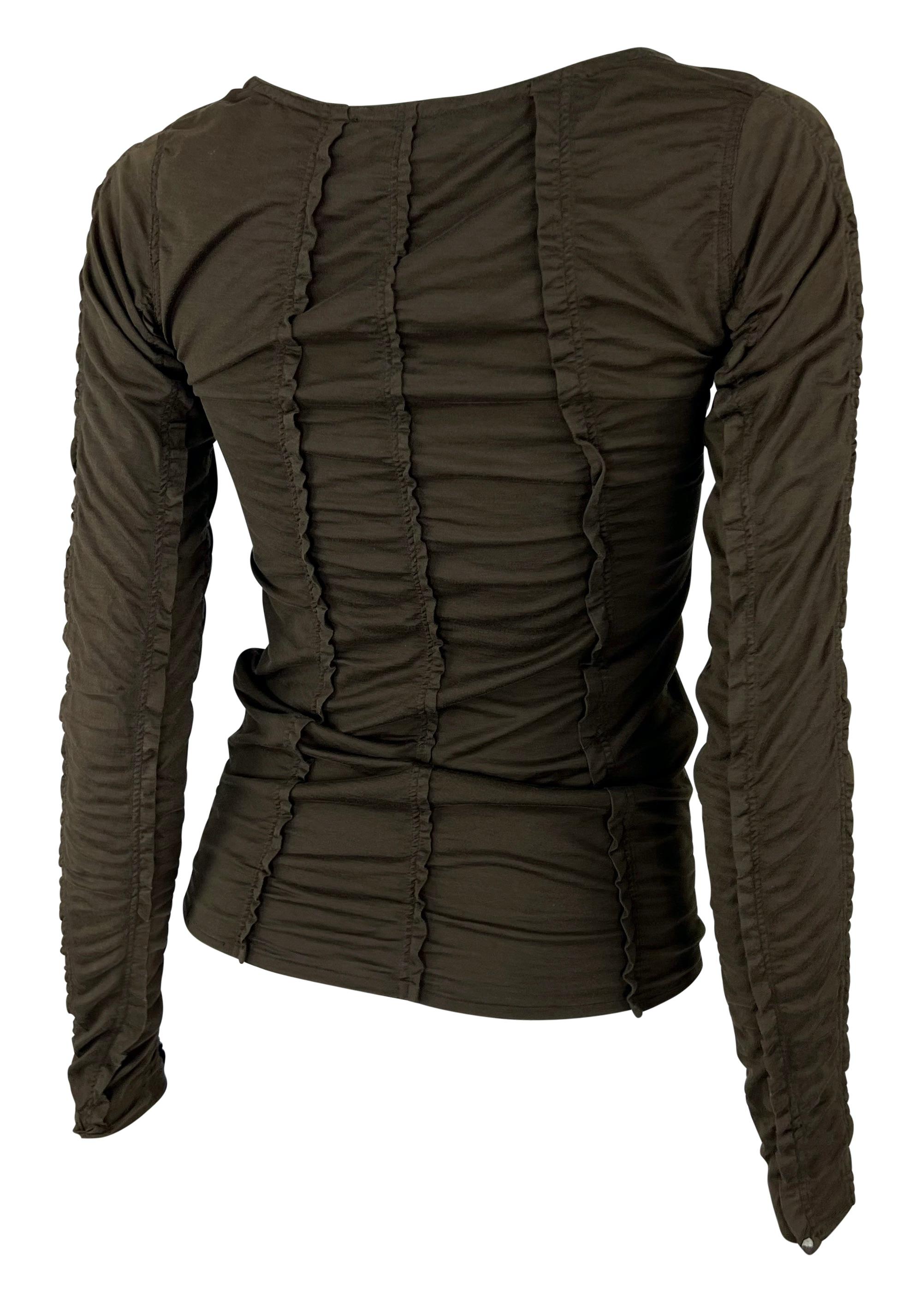 Donna Top a maniche lunghe con pannello elasticizzato marrone di Tom Ford per la P/E 2002 Yves Saint Laurent by Tom Ford in vendita
