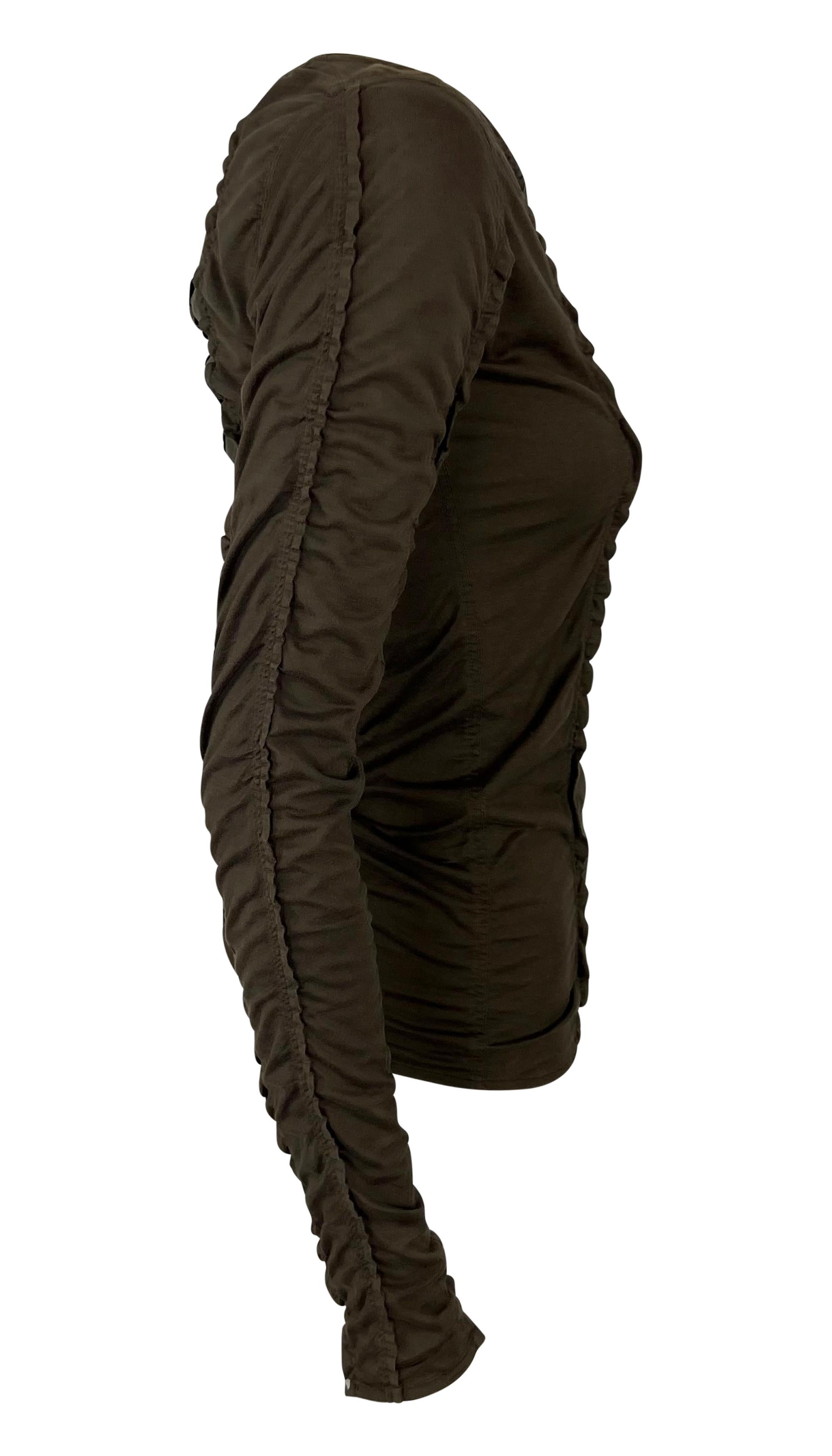 Top a maniche lunghe con pannello elasticizzato marrone di Tom Ford per la P/E 2002 Yves Saint Laurent by Tom Ford in vendita 1
