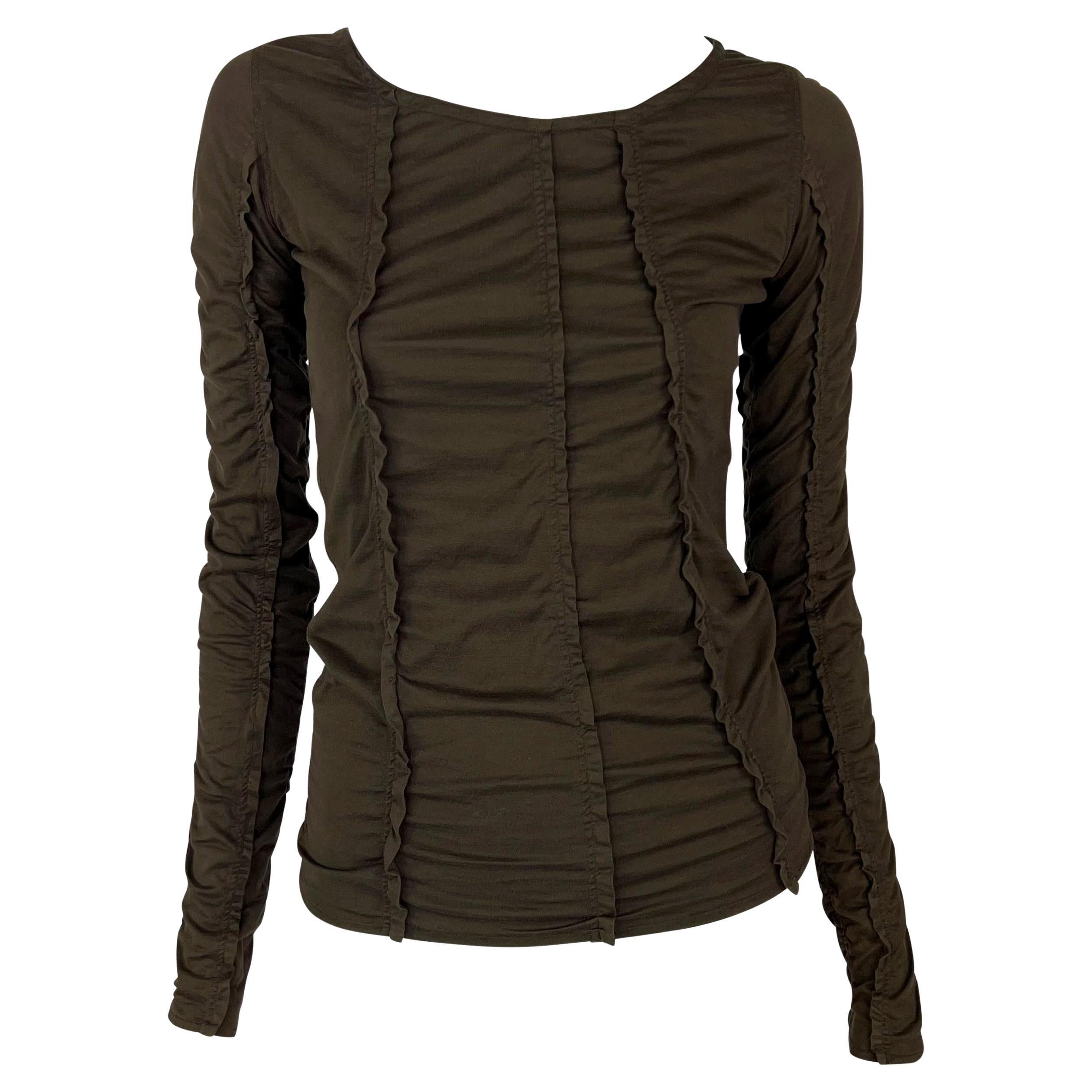 Top a maniche lunghe con pannello elasticizzato marrone di Tom Ford per la P/E 2002 Yves Saint Laurent by Tom Ford in vendita
