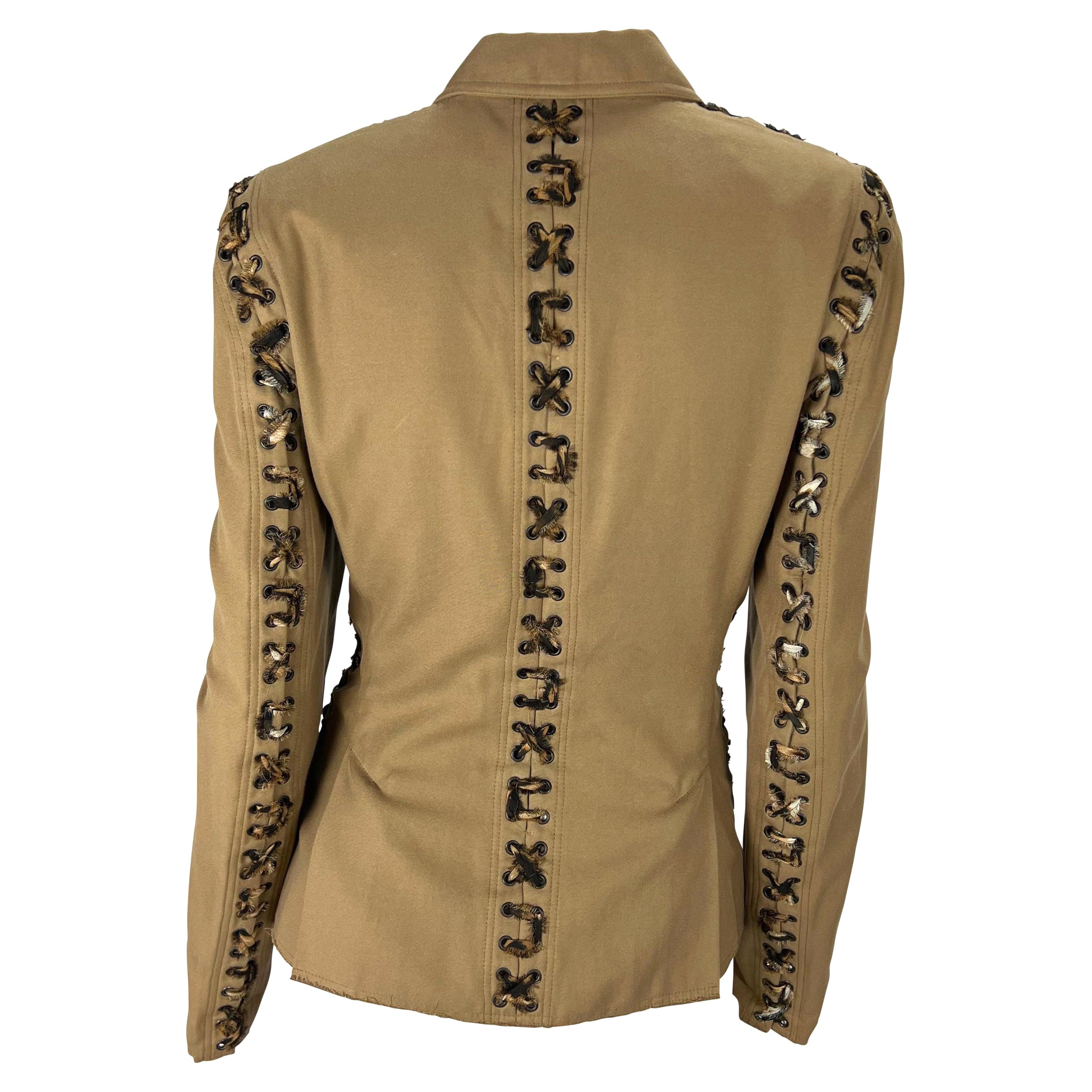 F/S 2002 Yves Saint Laurent by Tom Ford Jaguar Lace-Up Khaki-Blazer mit Schnürung