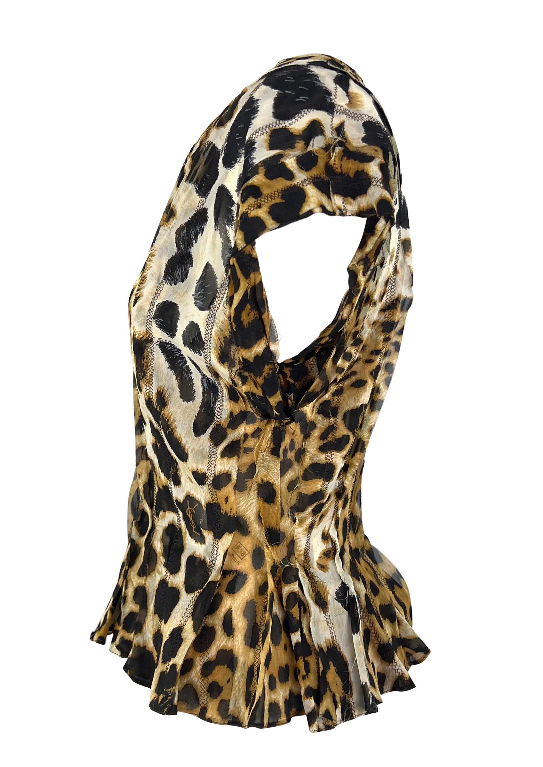 S/S 2002 Yves Saint Laurent by Tom Ford Jaguar Print Sheer Silk Top For Sale 1