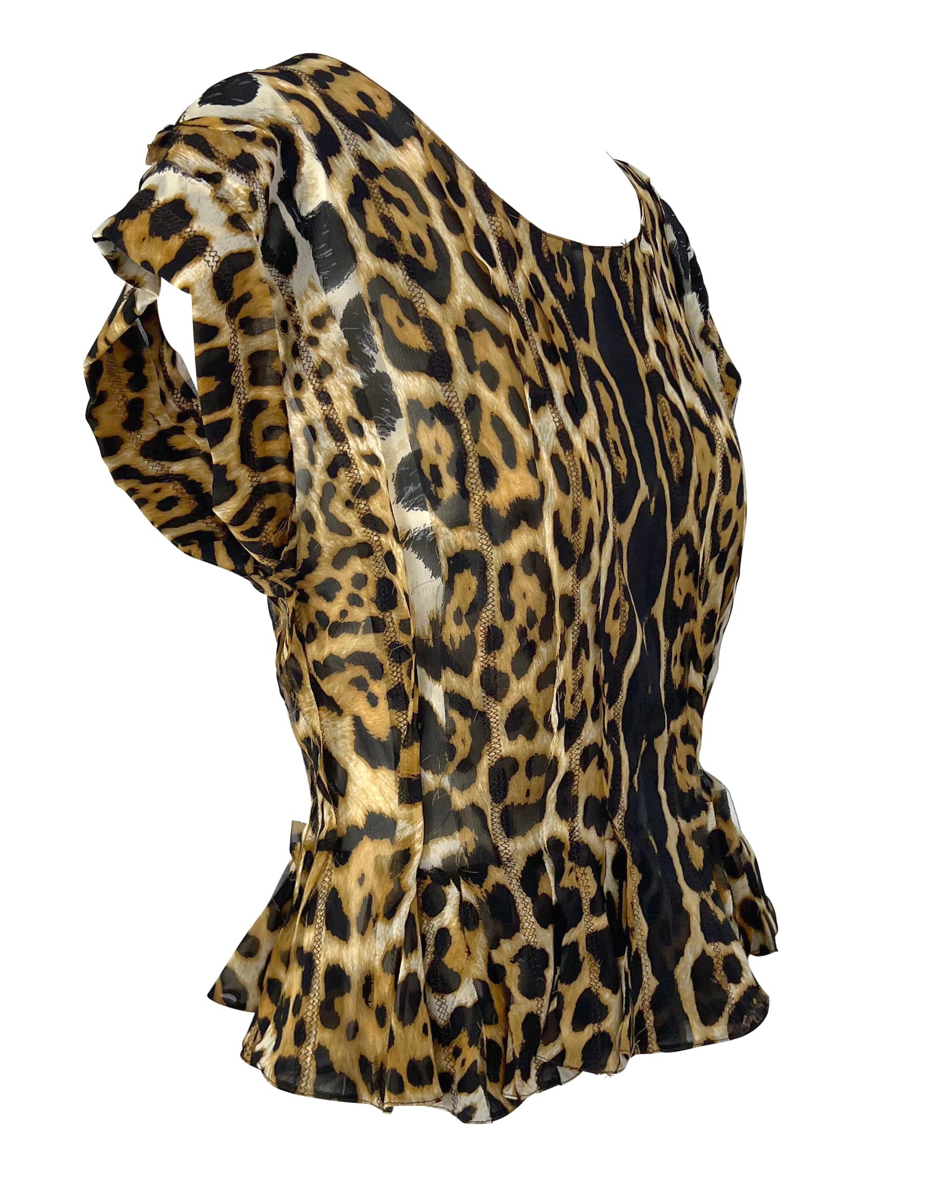S/S 2002 Yves Saint Laurent by Tom Ford Jaguar Print Sheer Silk Top For Sale 4