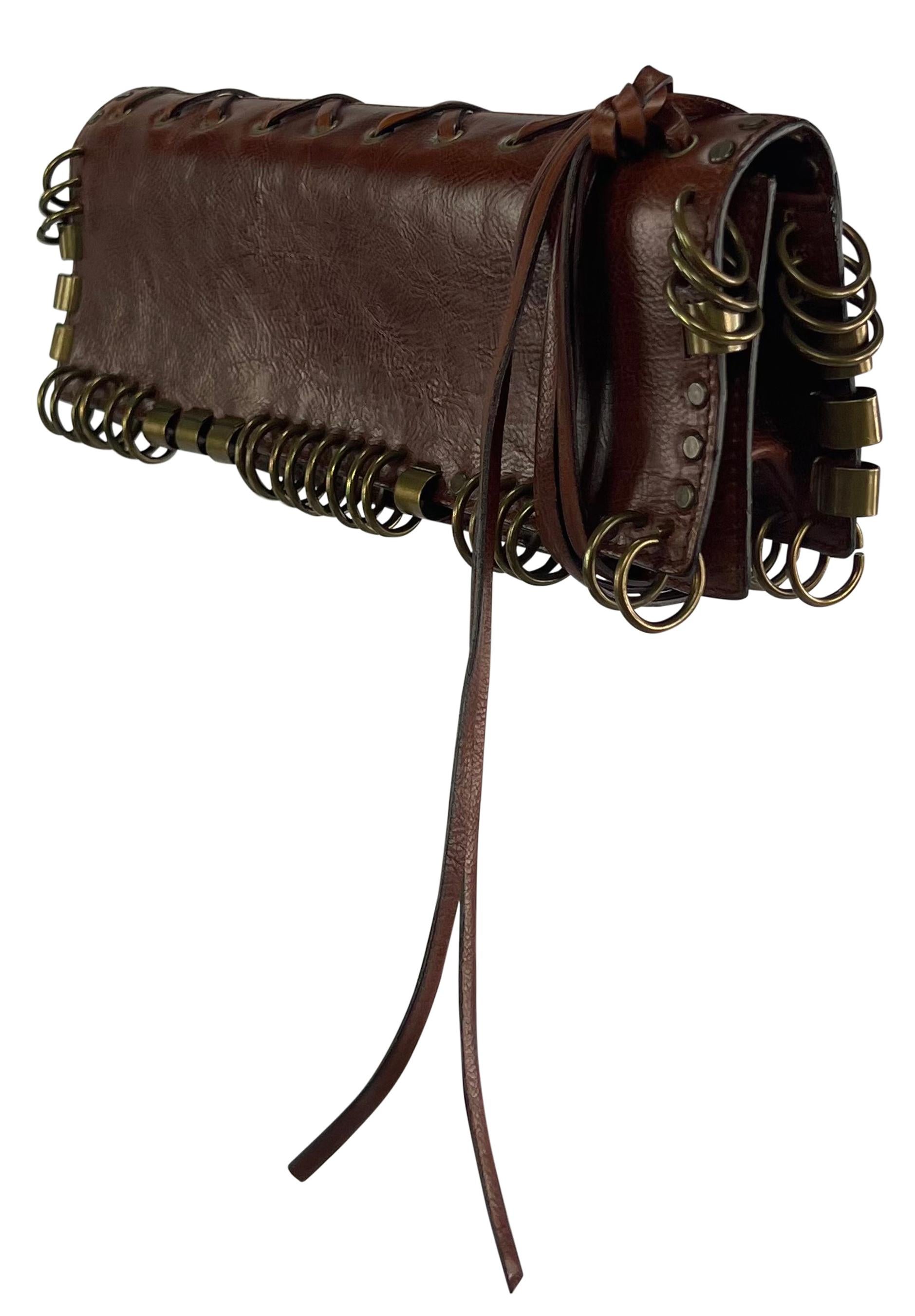 Black S/S 2002 Yves Saint Laurent by Tom Ford Pierced Brown Leather Small Clutch