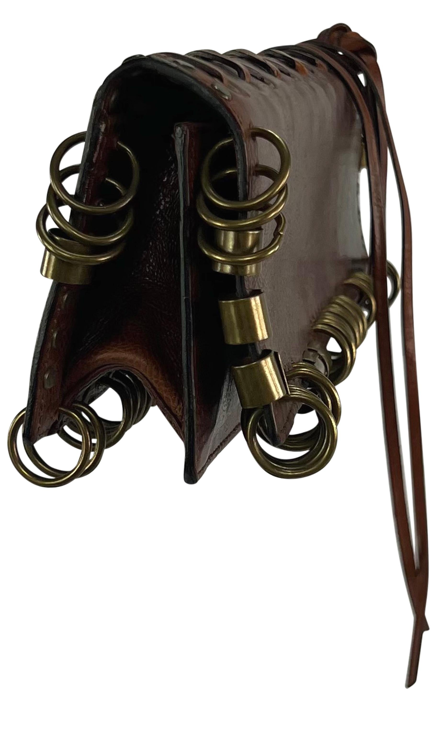 S/S 2002 Yves Saint Laurent by Tom Ford Pierced Brown Leather Small Clutch 1