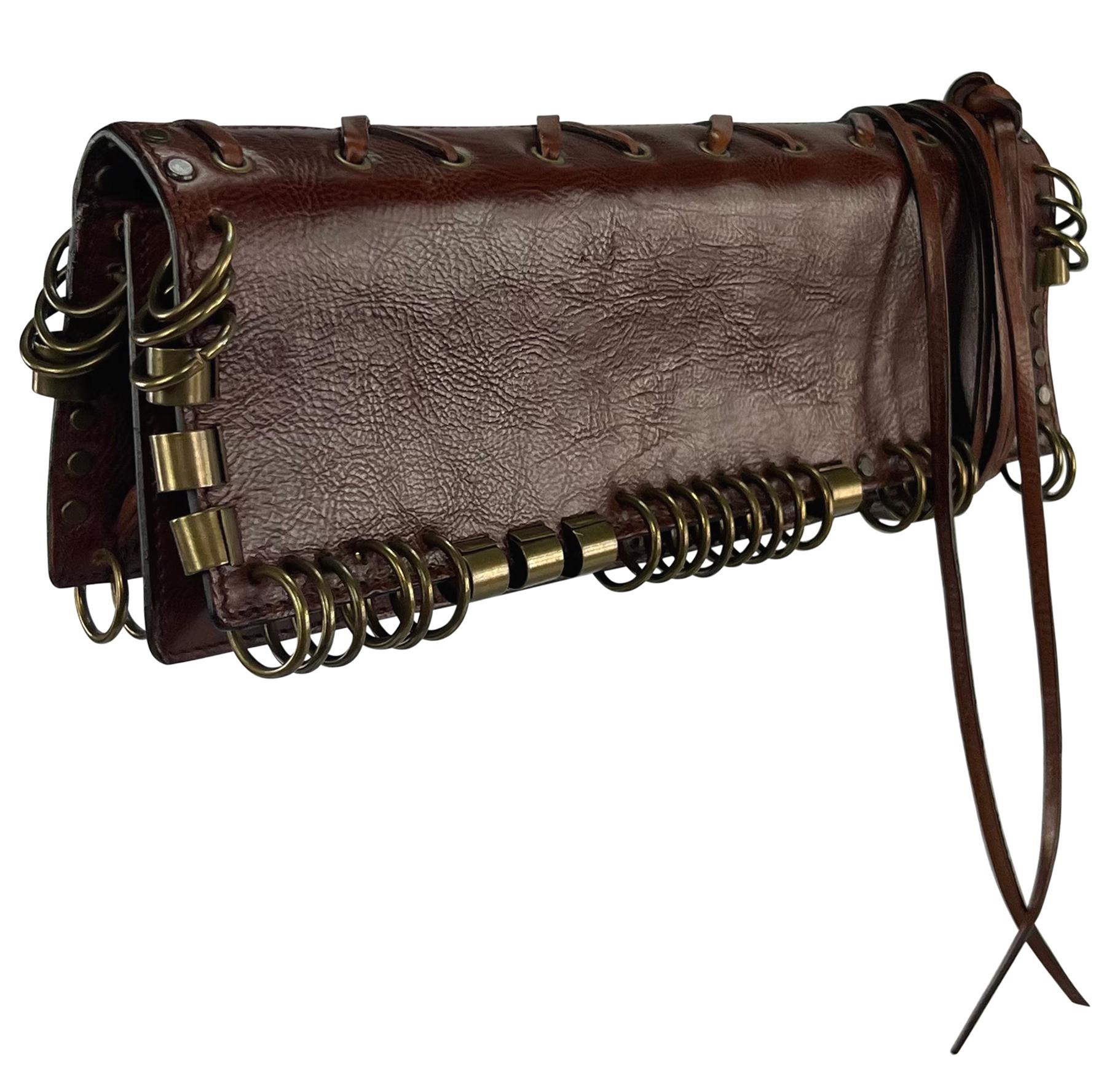 S/S 2002 Yves Saint Laurent by Tom Ford Pierced Brown Leather Small Clutch 2