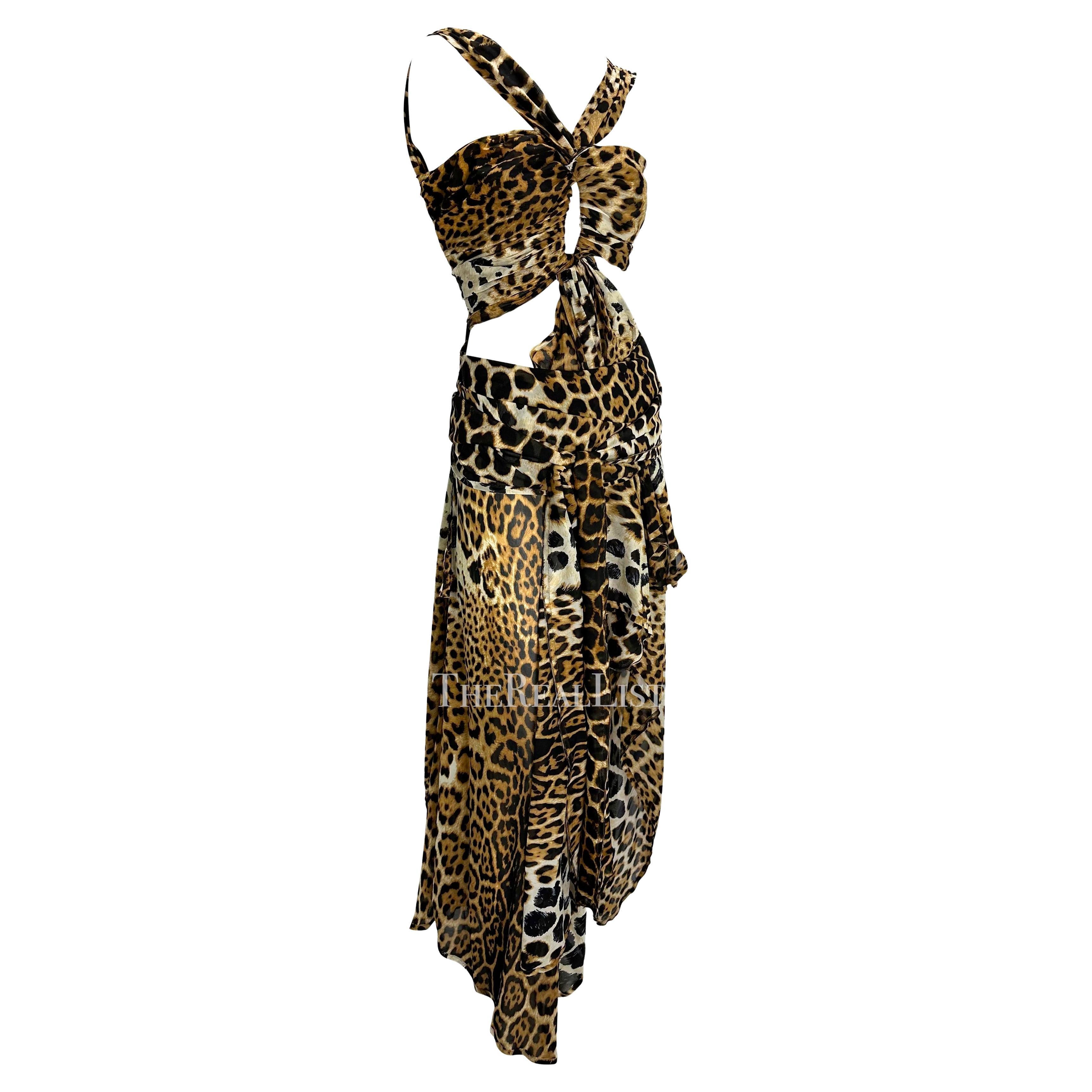 S/S 2002 Yves Saint Laurent by Tom Ford Runway Cheetah Print Chiffon Wrap Gown For Sale 12