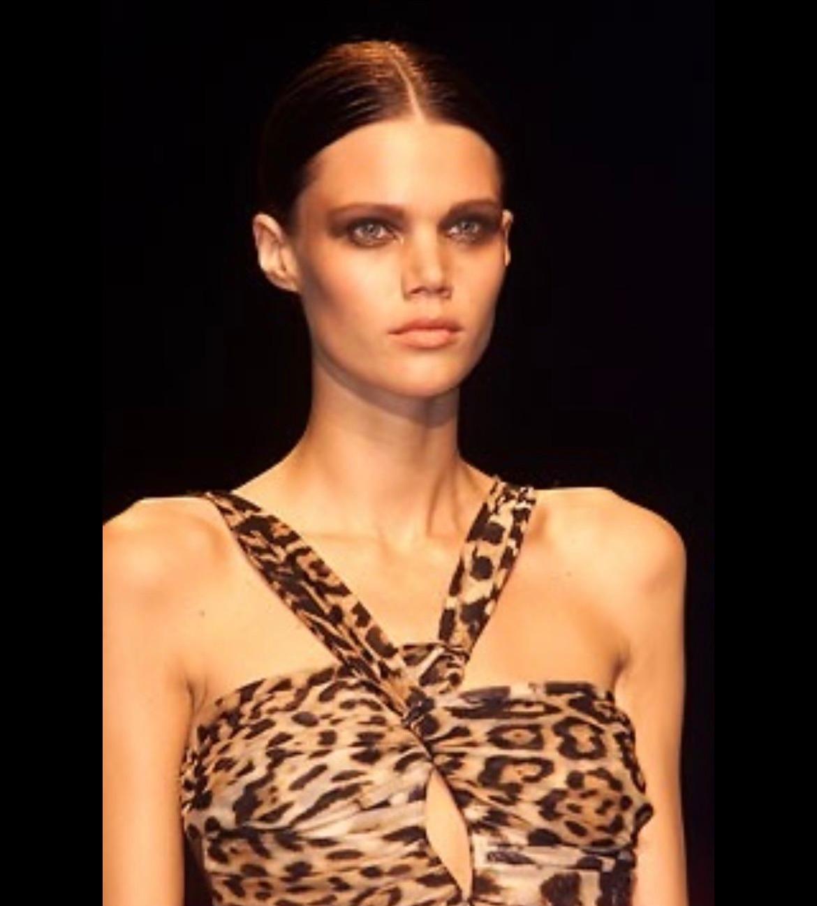 S/S 2002 Yves Saint Laurent by Tom Ford Runway Cheetah Print Chiffon Wrap Gown For Sale 4
