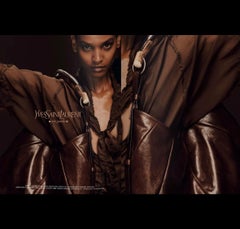 S/S 2002 Yves Saint Laurent by Tom Ford Safari Black Ruched Pussy Bow Zip Top