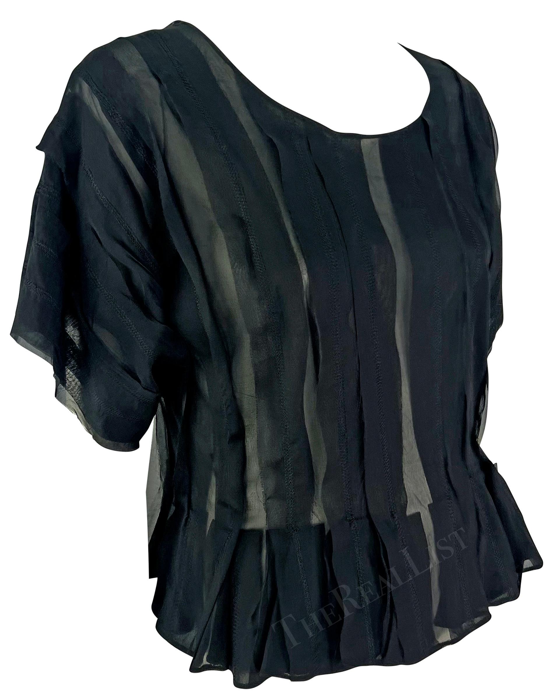 Women's S/S 2002 Yves Saint Laurent by Tom Ford Safari Black Short Sleeve Sheer Silk Top For Sale