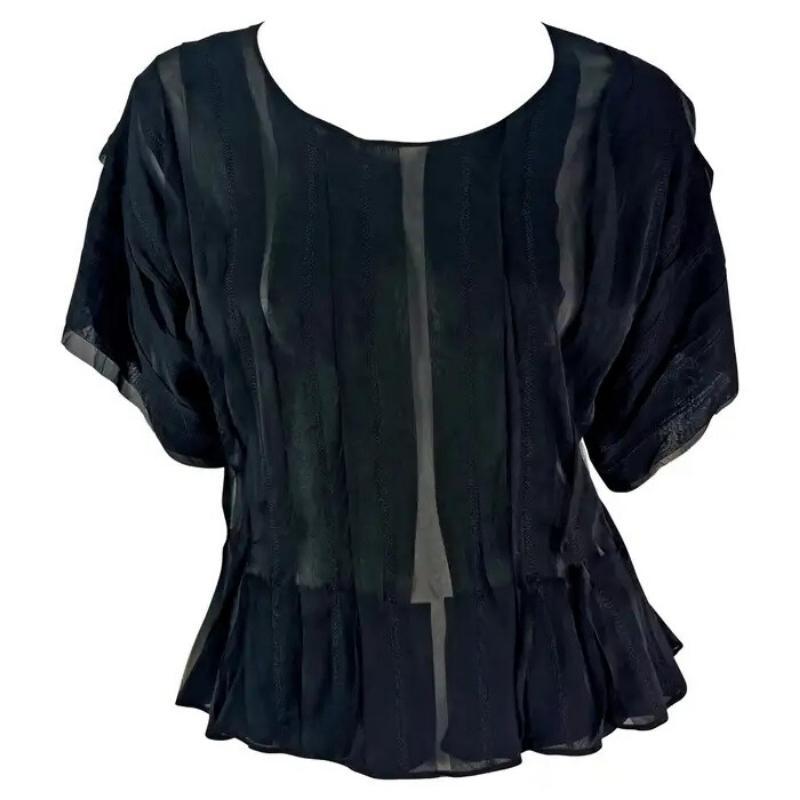 S/S 2002 Yves Saint Laurent by Tom Ford Safari Black Short Sleeve Sheer Silk Top