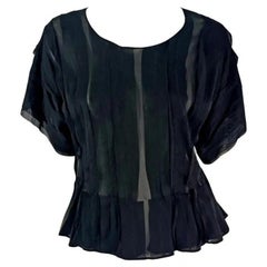 F/S 2002 Yves Saint Laurent by Tom Ford Safari Schwarzes Kurzarm-Oberteil aus durchsichtiger Seide