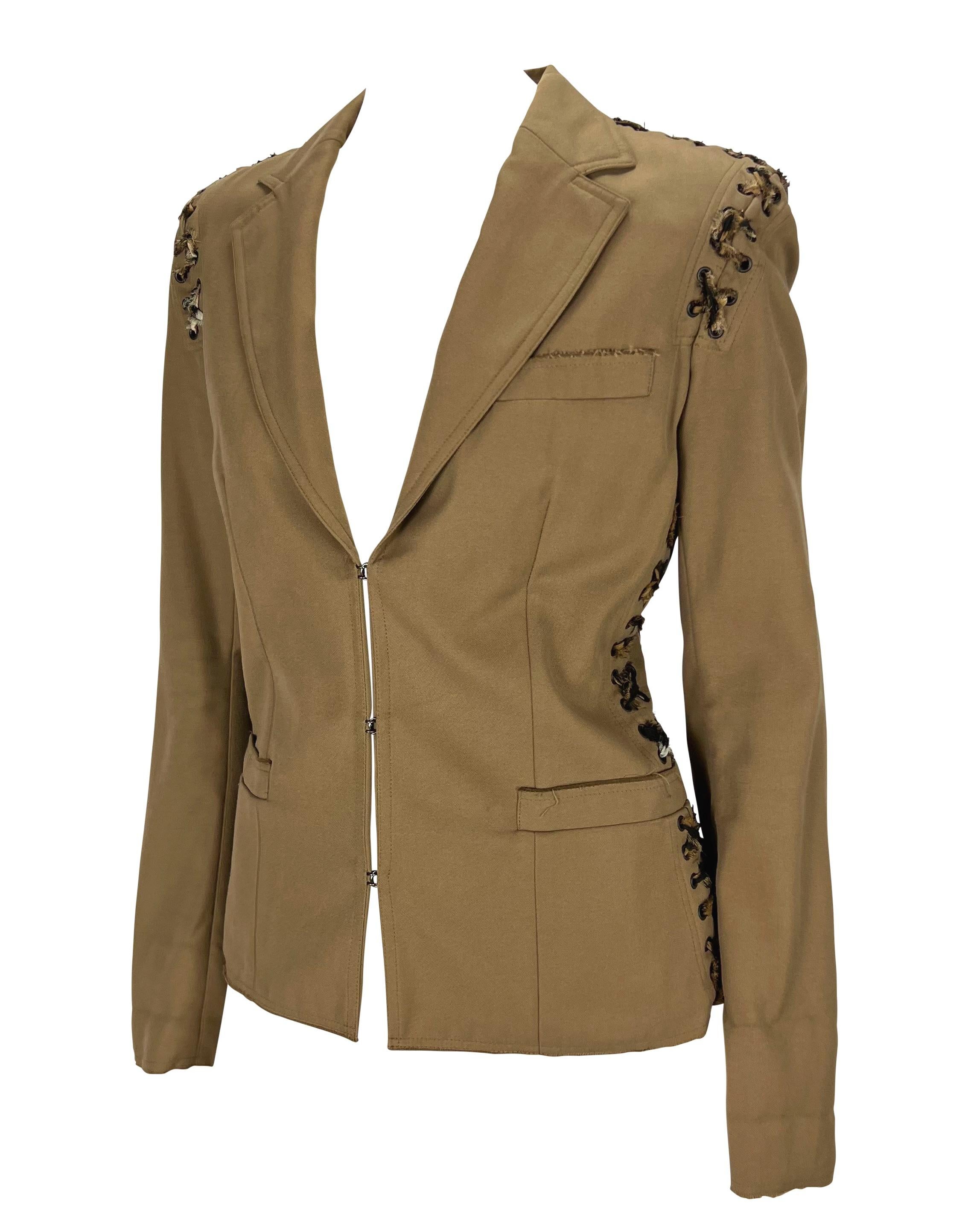 S/S 2002 Yves Saint Laurent by Tom Ford Safari Cheetah Lace-Up Khaki Blazer For Sale 1