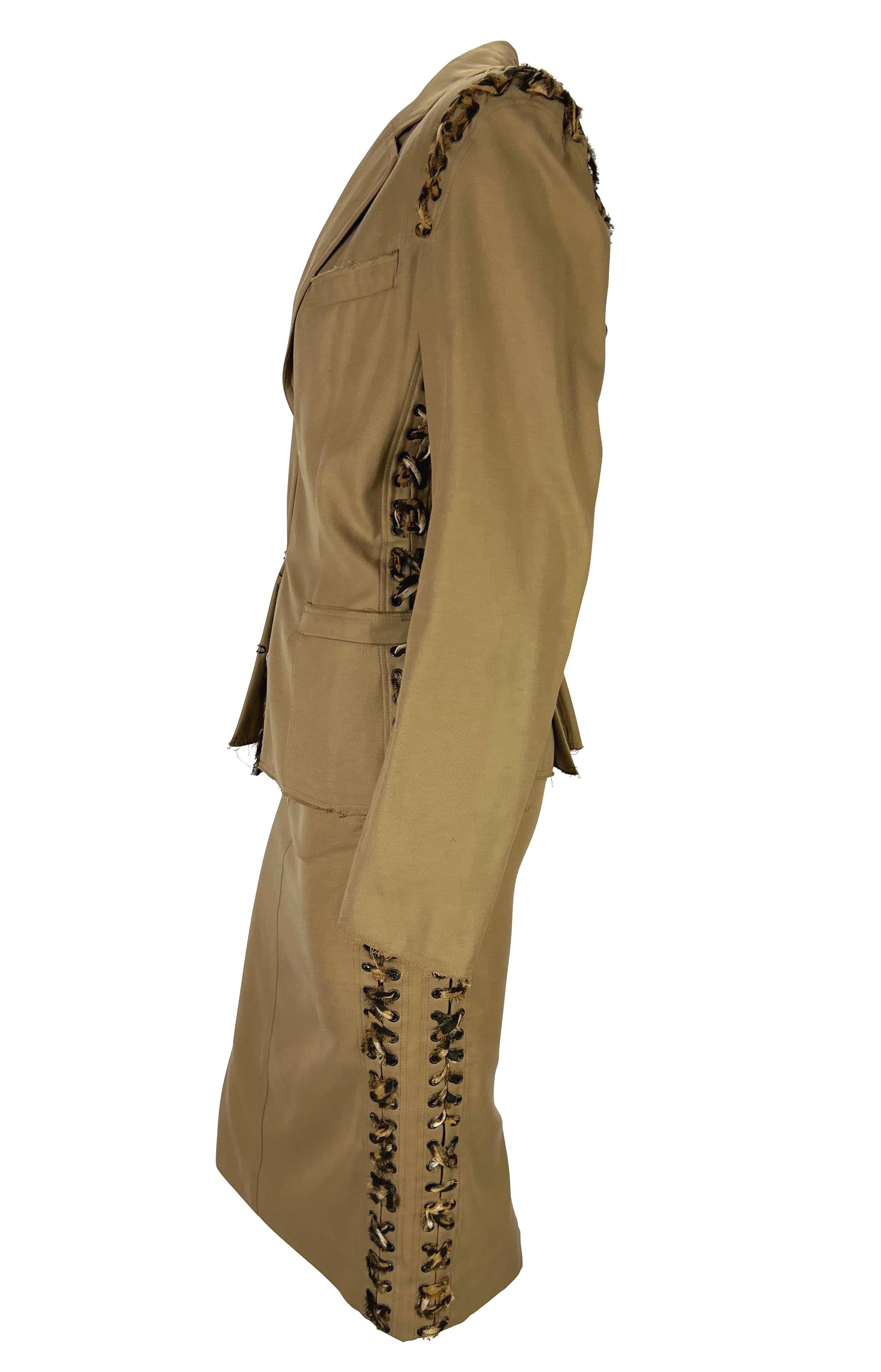 Brown S/S 2002 Yves Saint Laurent by Tom Ford Safari Cheetah Print Lace-Up Khaki Suit For Sale