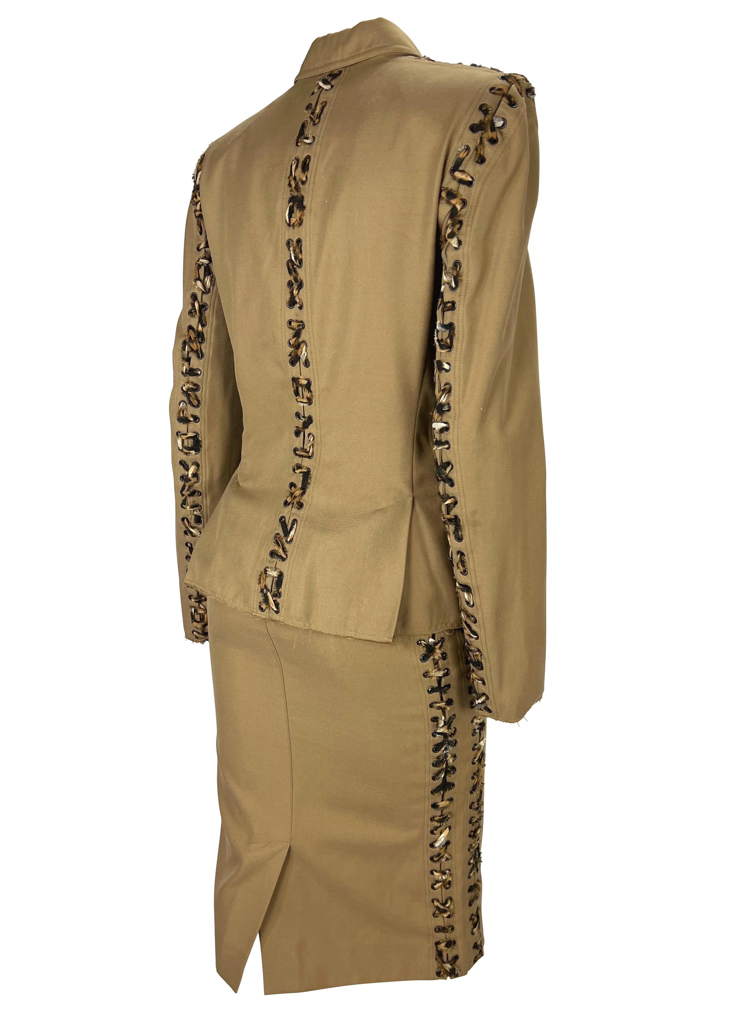 Women's S/S 2002 Yves Saint Laurent by Tom Ford Safari Cheetah Print Lace-Up Khaki Suit For Sale