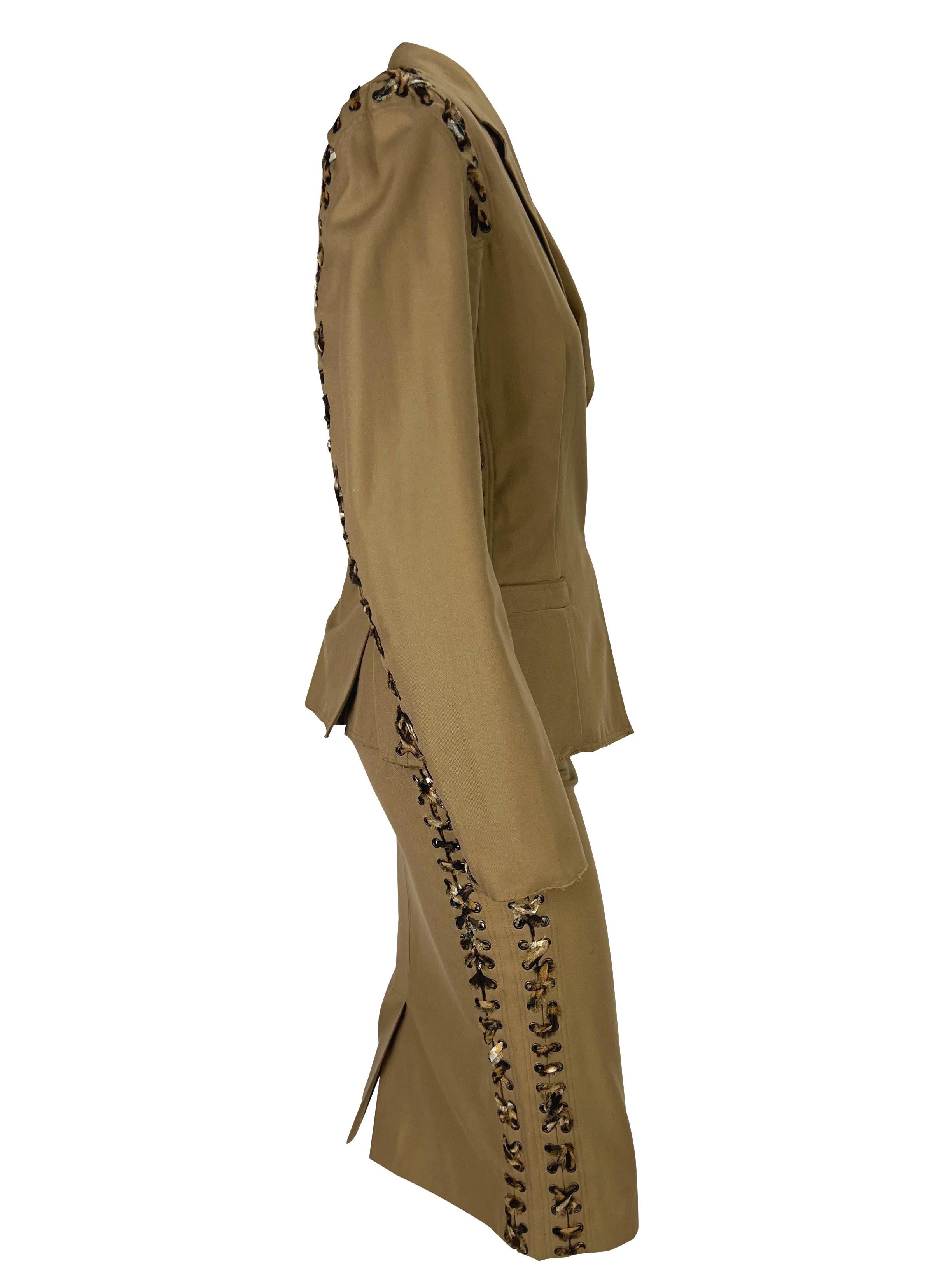 S/S 2002 Yves Saint Laurent by Tom Ford Safari Cheetah Print Lace-Up Khaki Suit For Sale 1