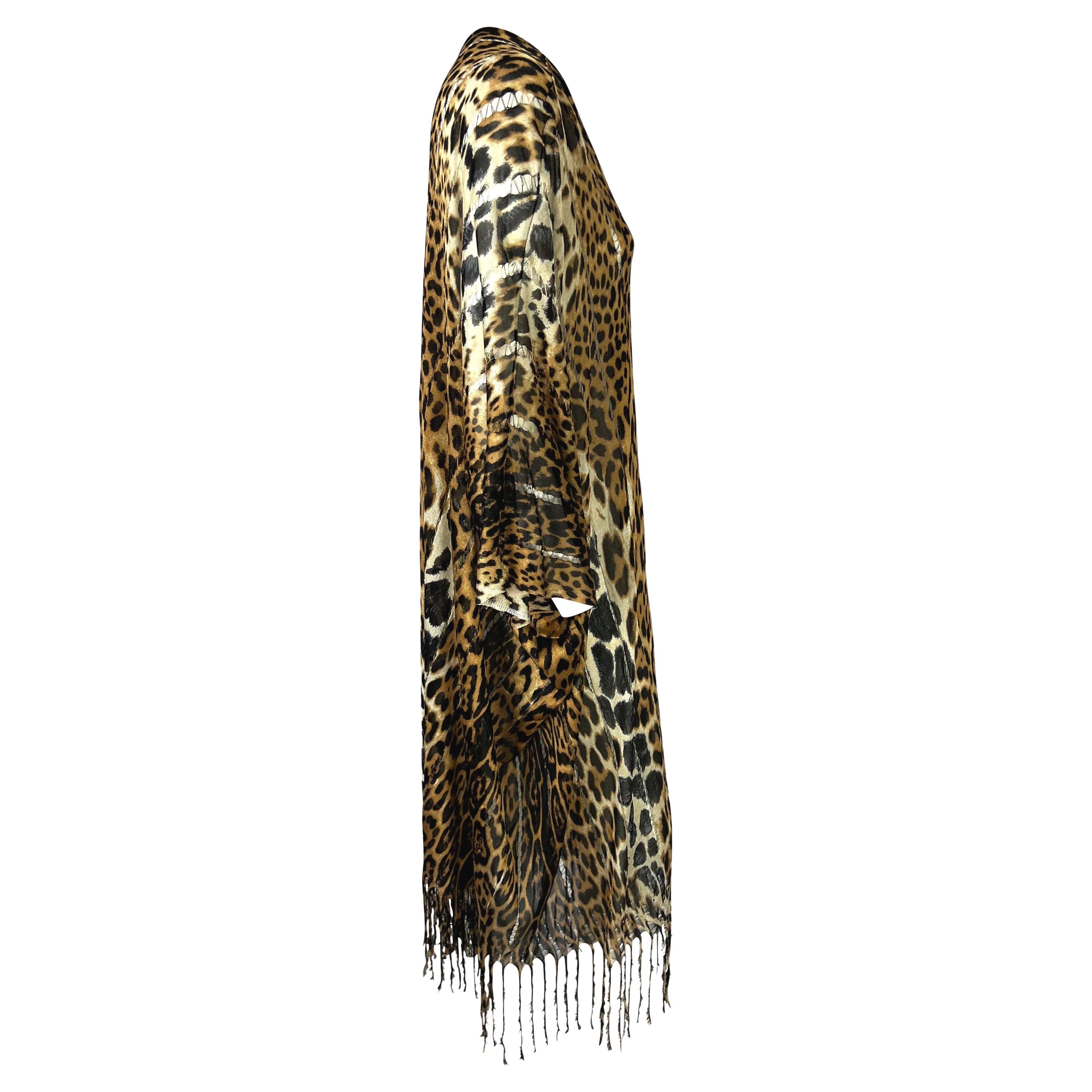 S/S 2002 Yves Saint Laurent by Tom Ford Safari Cheetah Print Sheer Caftan Fringe 2