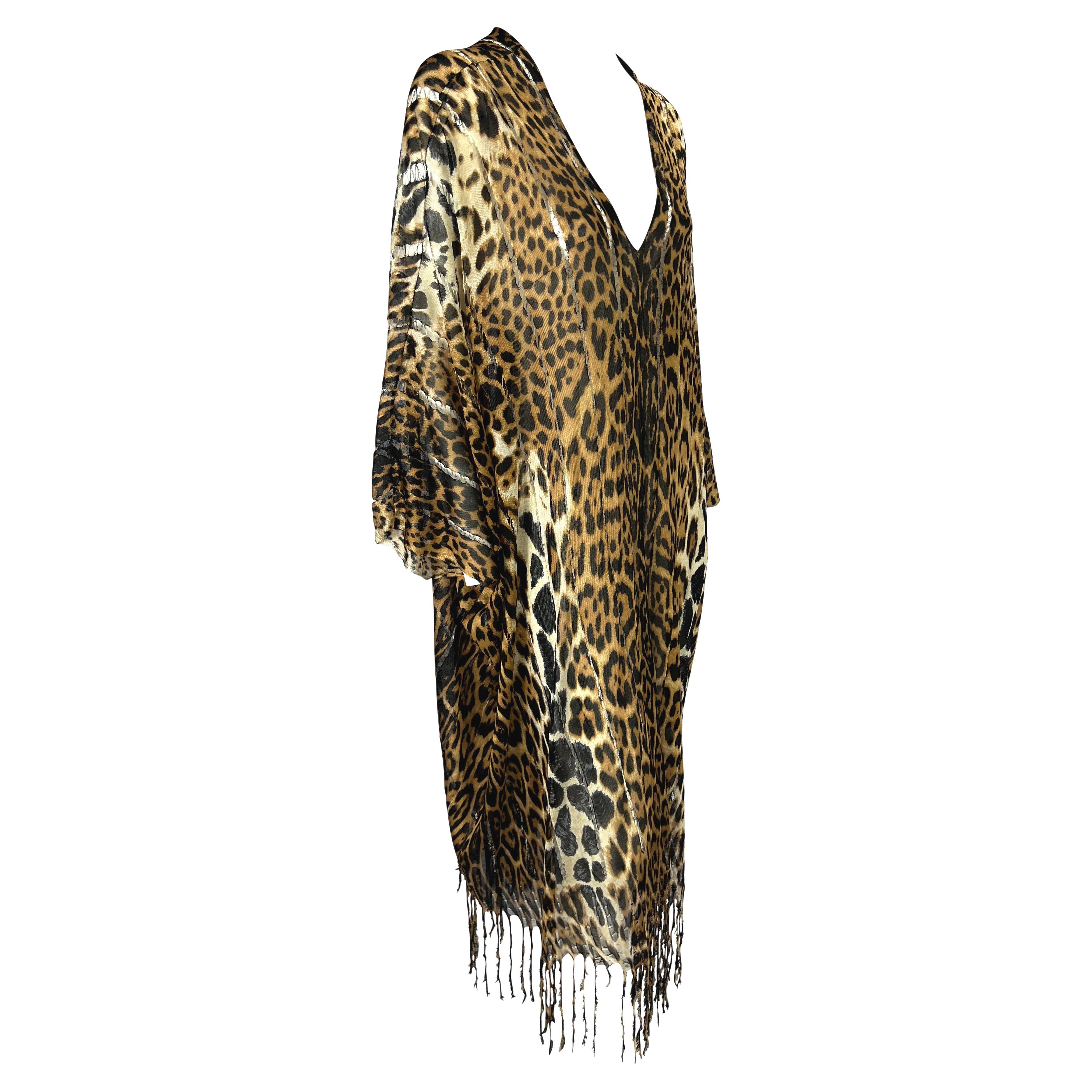 S/S 2002 Yves Saint Laurent by Tom Ford Safari Cheetah Print Sheer Caftan Fringe 3