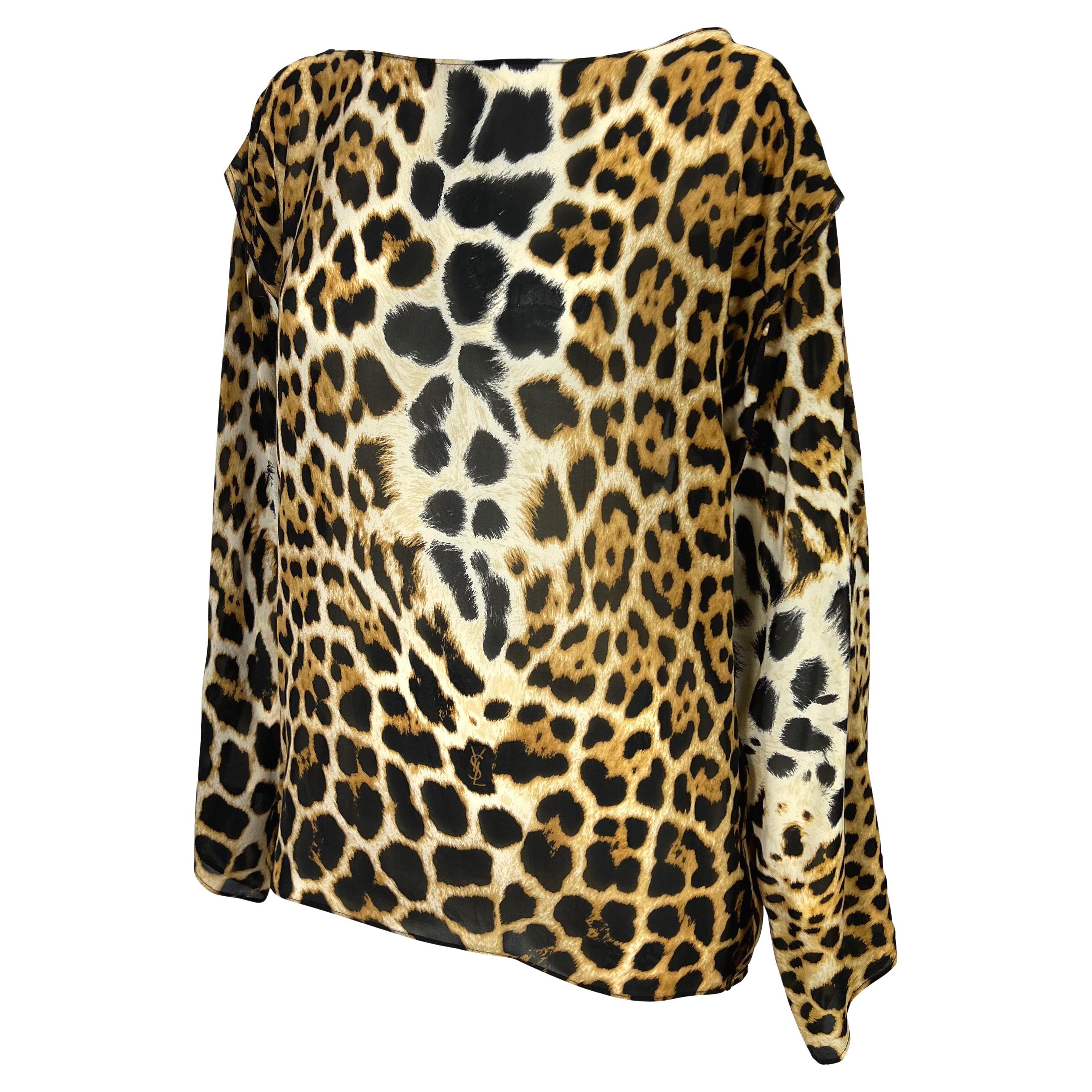 S/S 2002 Yves Saint Laurent by Tom Ford Safari Cheetah Print Sheer Silk Top For Sale 8