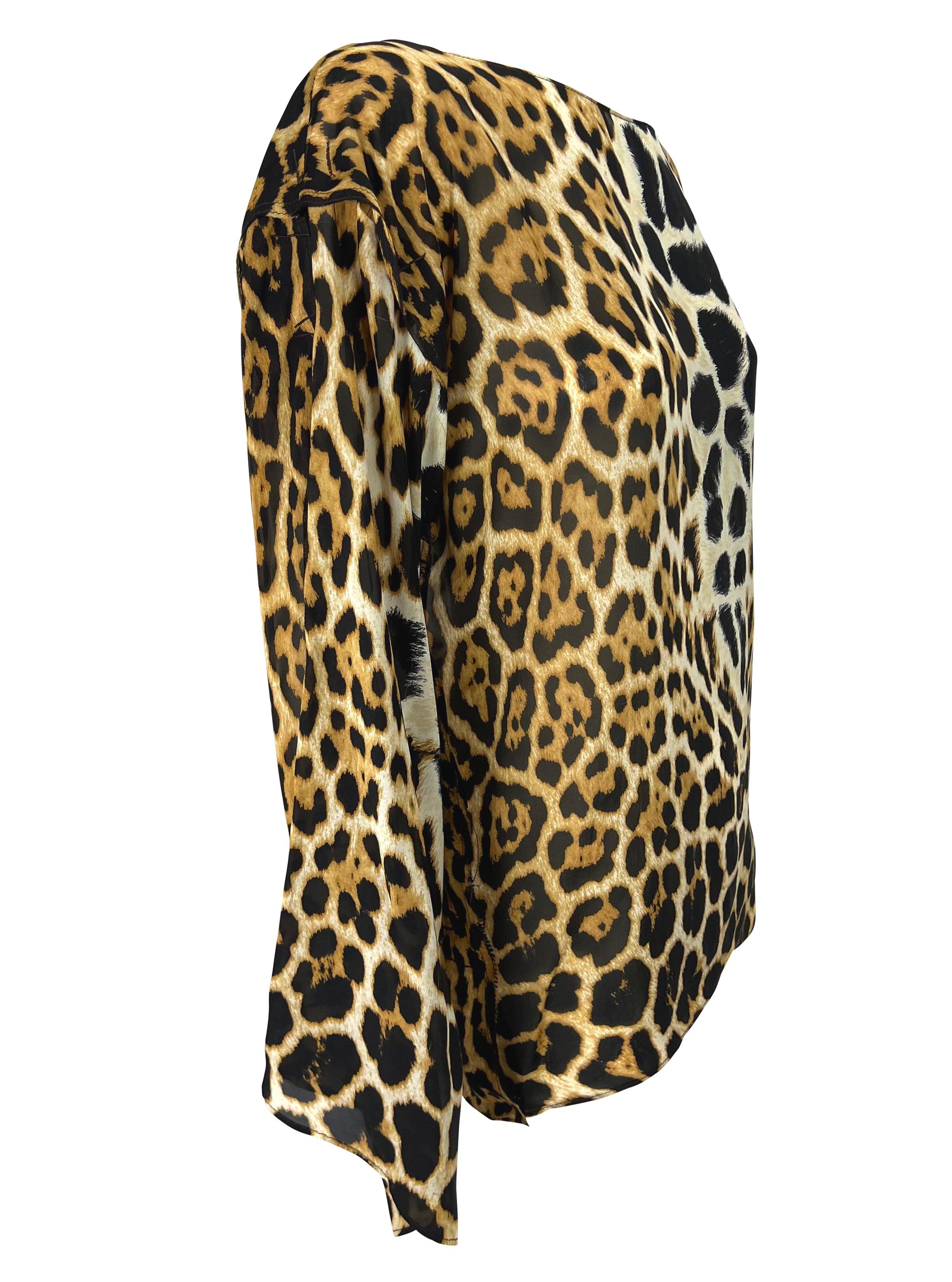 Black S/S 2002 Yves Saint Laurent by Tom Ford Safari Cheetah Print Sheer Silk Top For Sale