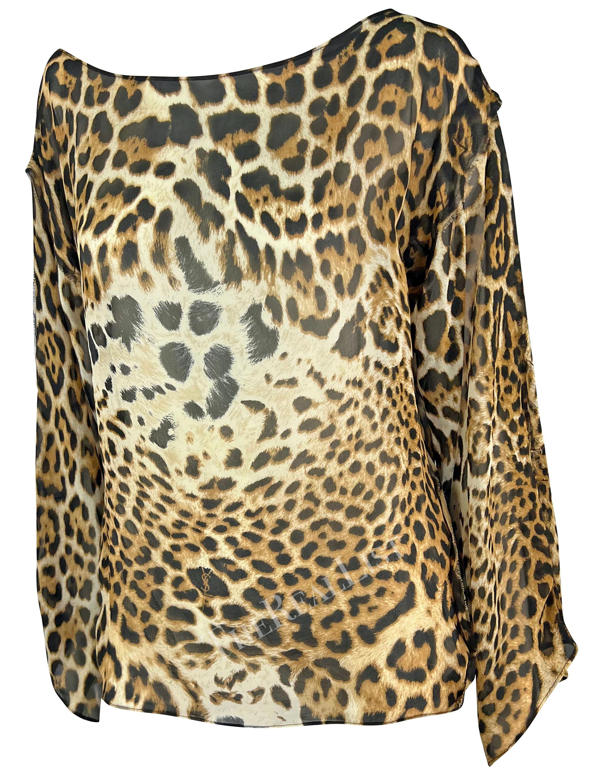 S/S 2002 Yves Saint Laurent by Tom Ford Safari Cheetah Print Sheer Silk Top In Excellent Condition For Sale In West Hollywood, CA