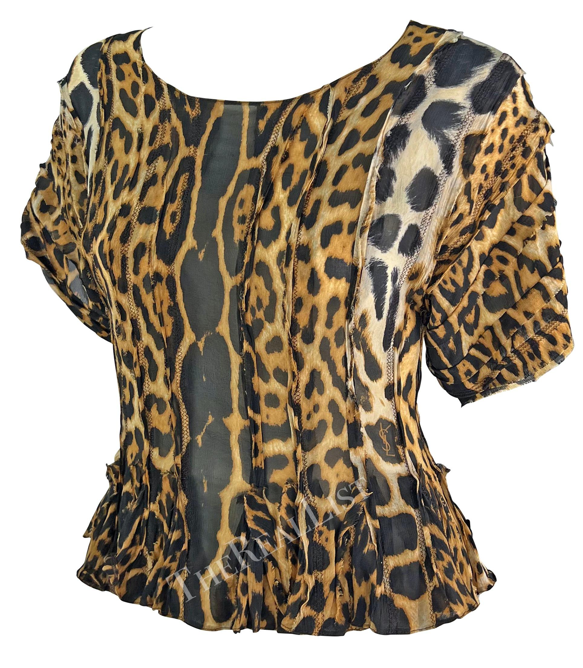 Women's S/S 2002 Yves Saint Laurent by Tom Ford Safari Cheetah Print Sheer Silk Top For Sale